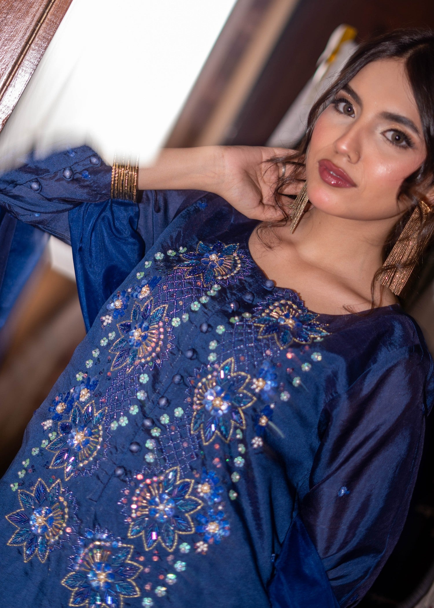 pure silk Kurta Set in Midnight blue