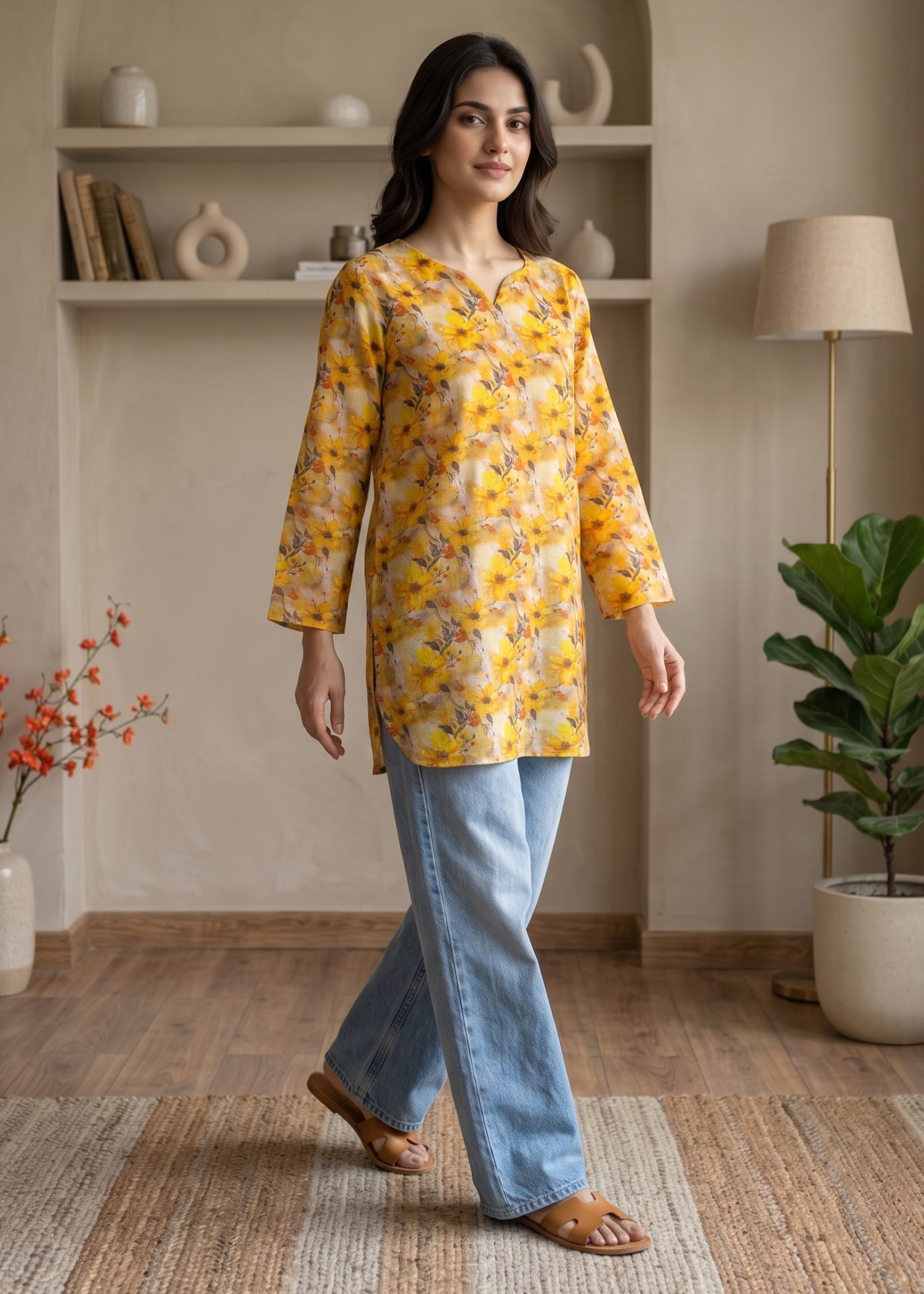 lawn cotton Kurti in Mellow yellow