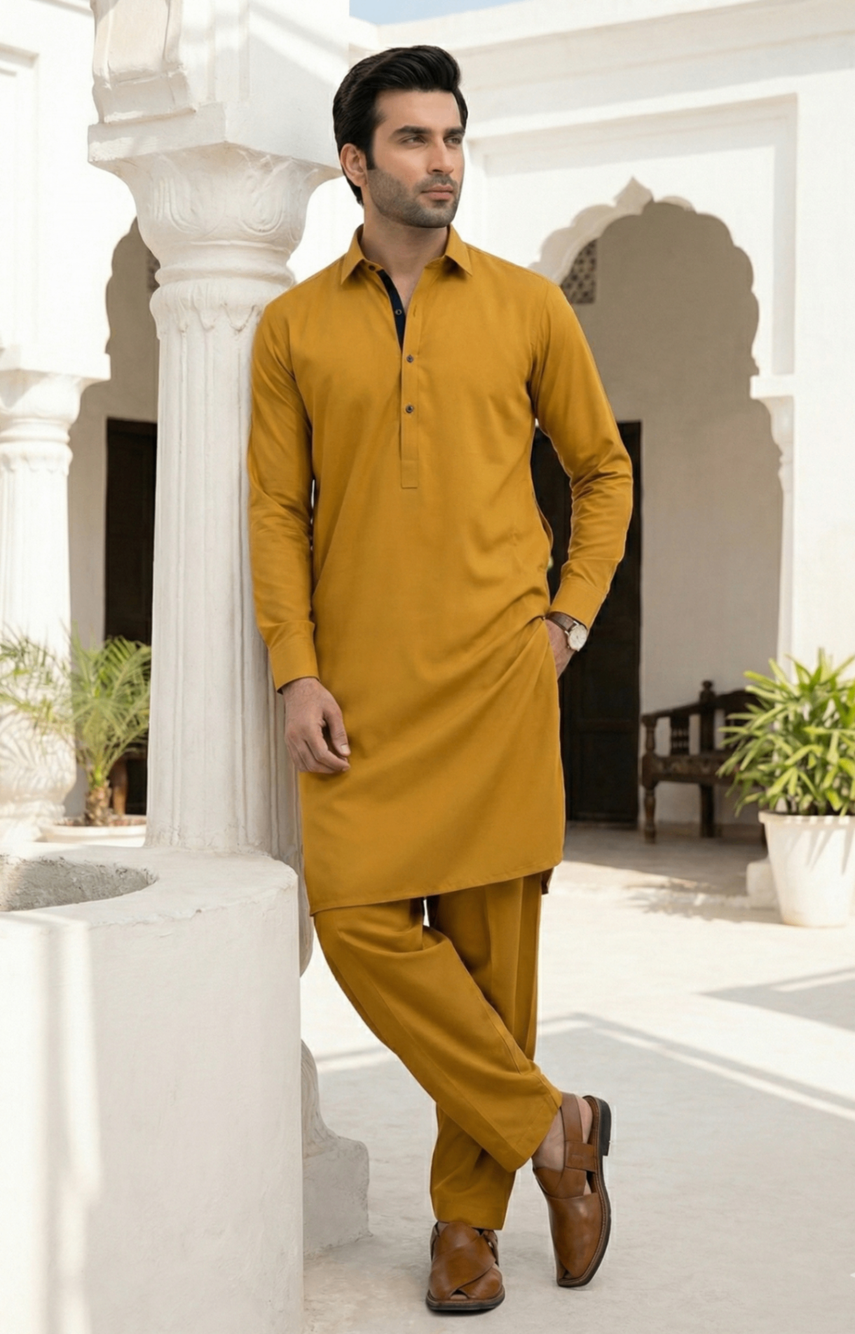 wash & wear Shalwar Kameez in Yellow, mustard