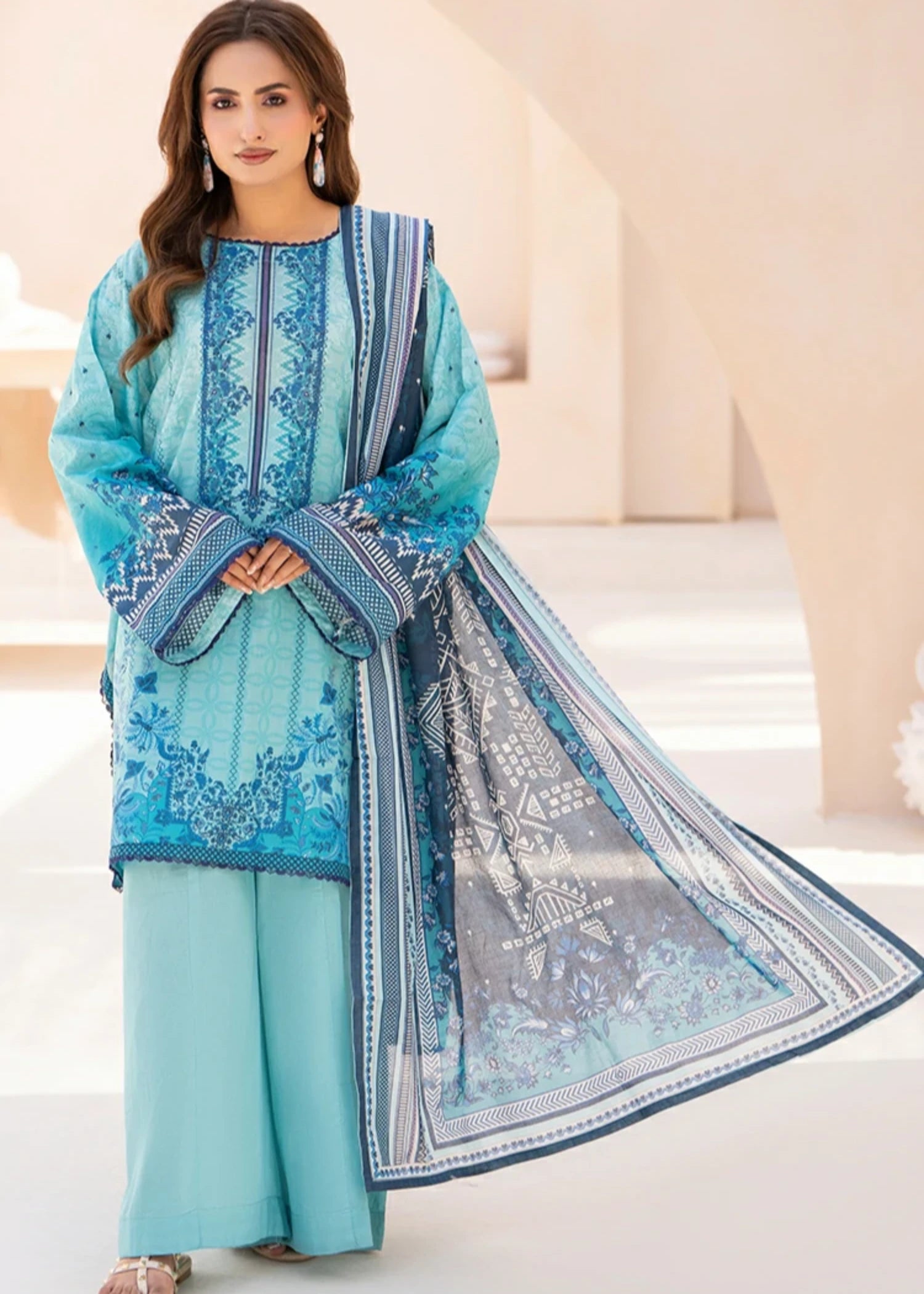 lawn Unstitched in Ocean blue
