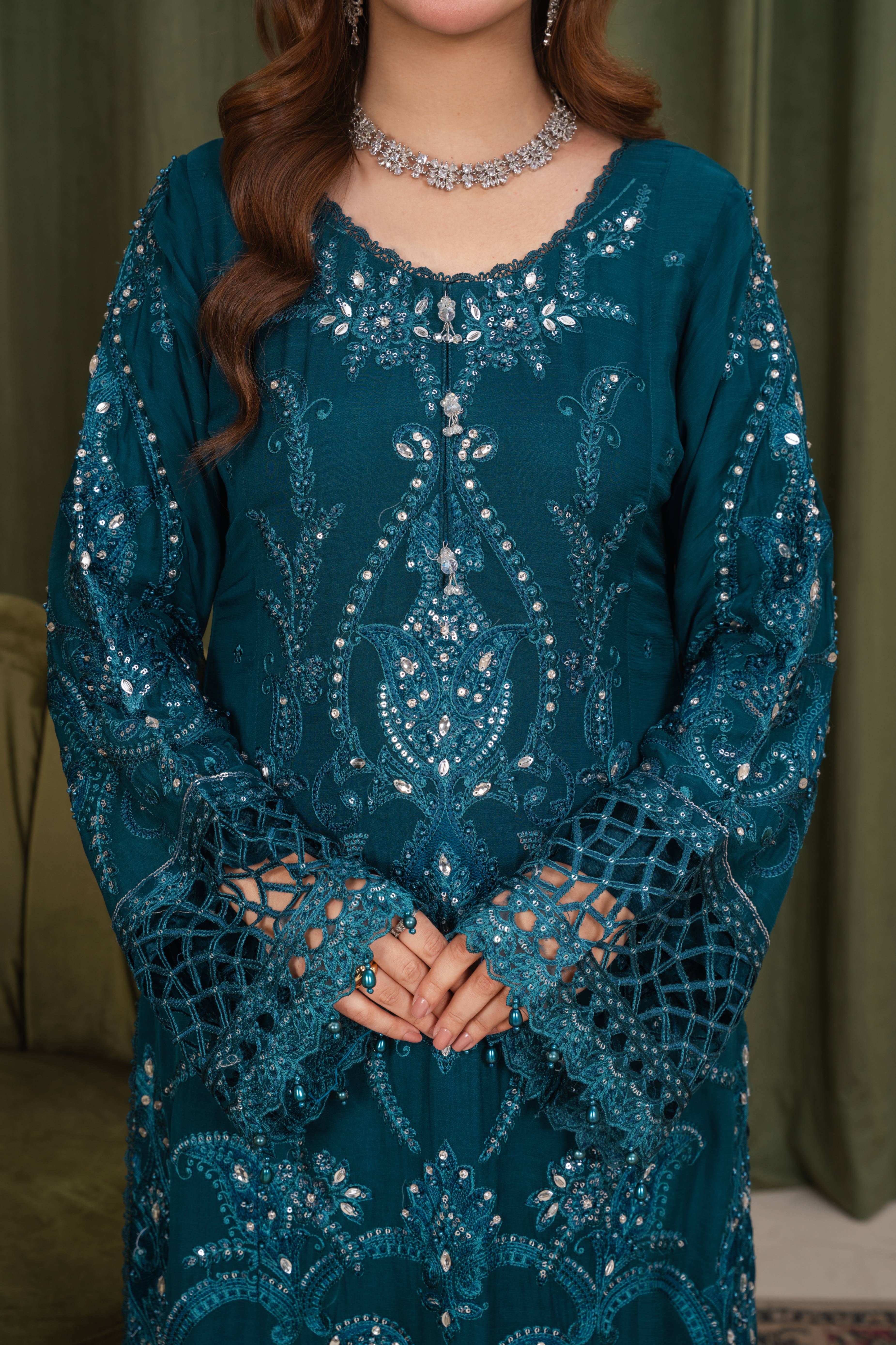 pk chiffon Kurta Set in Twilight blue