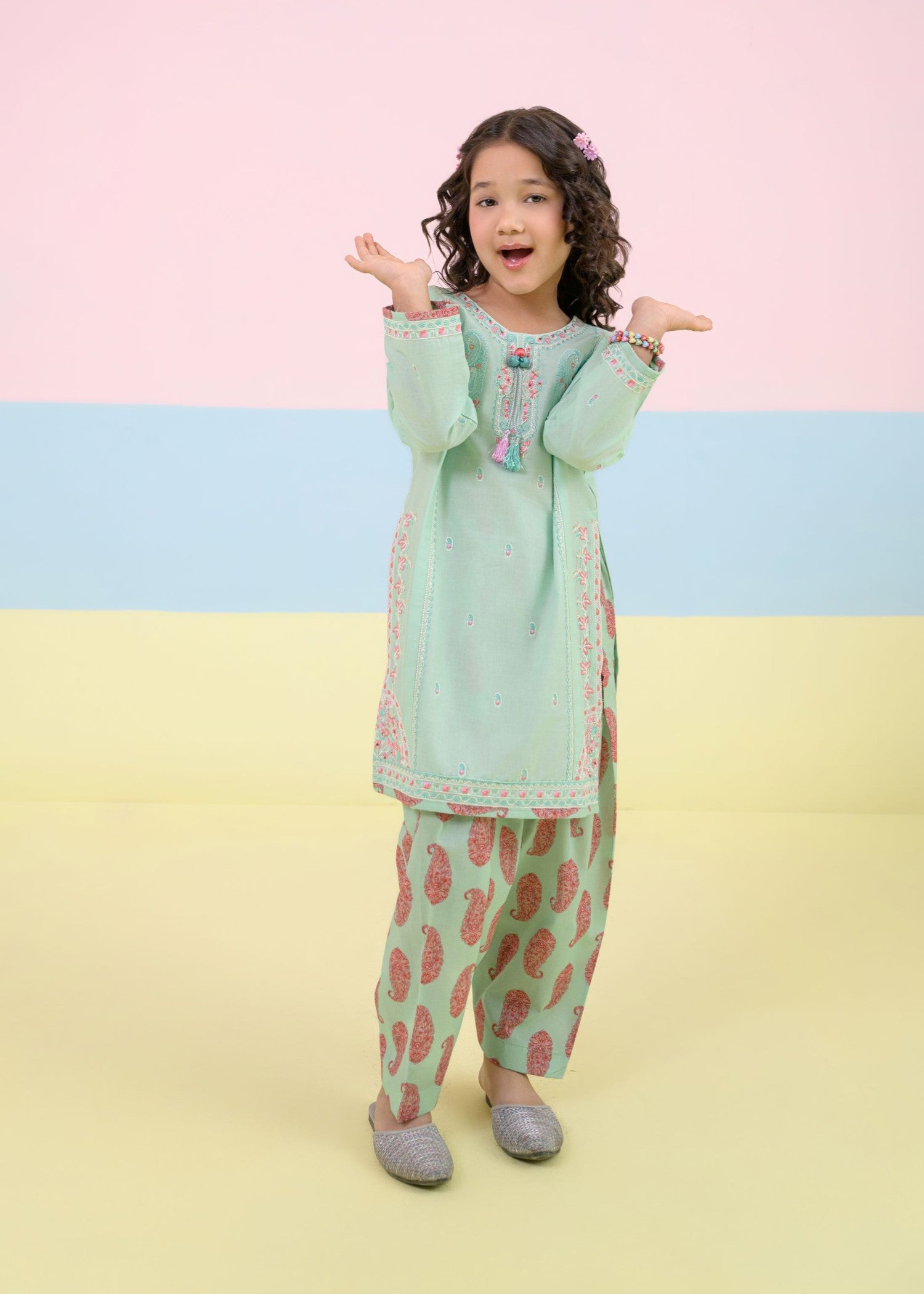cotton Kurta Set in Pastel green
