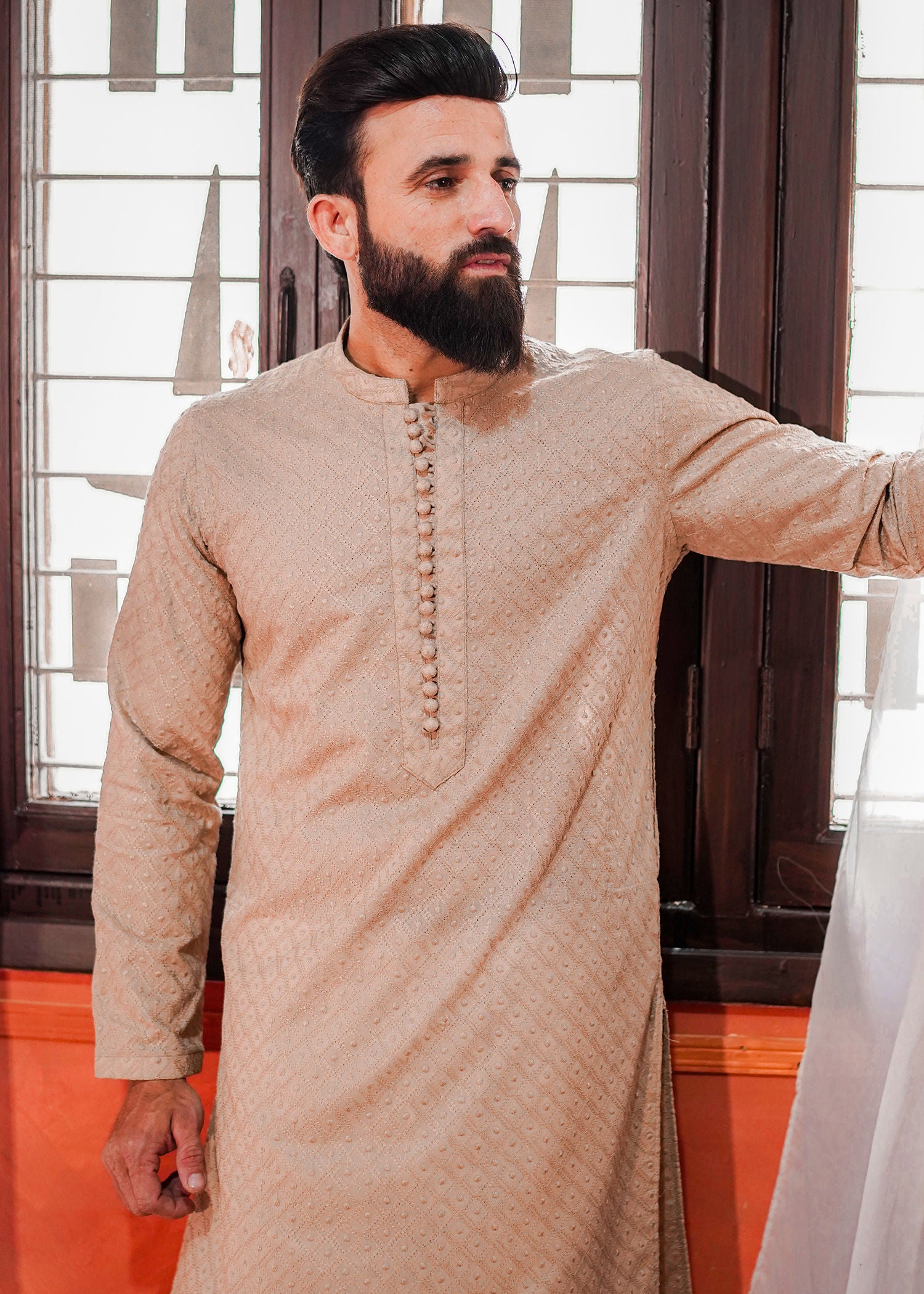 chikankari cotton Kurta in Sand brown