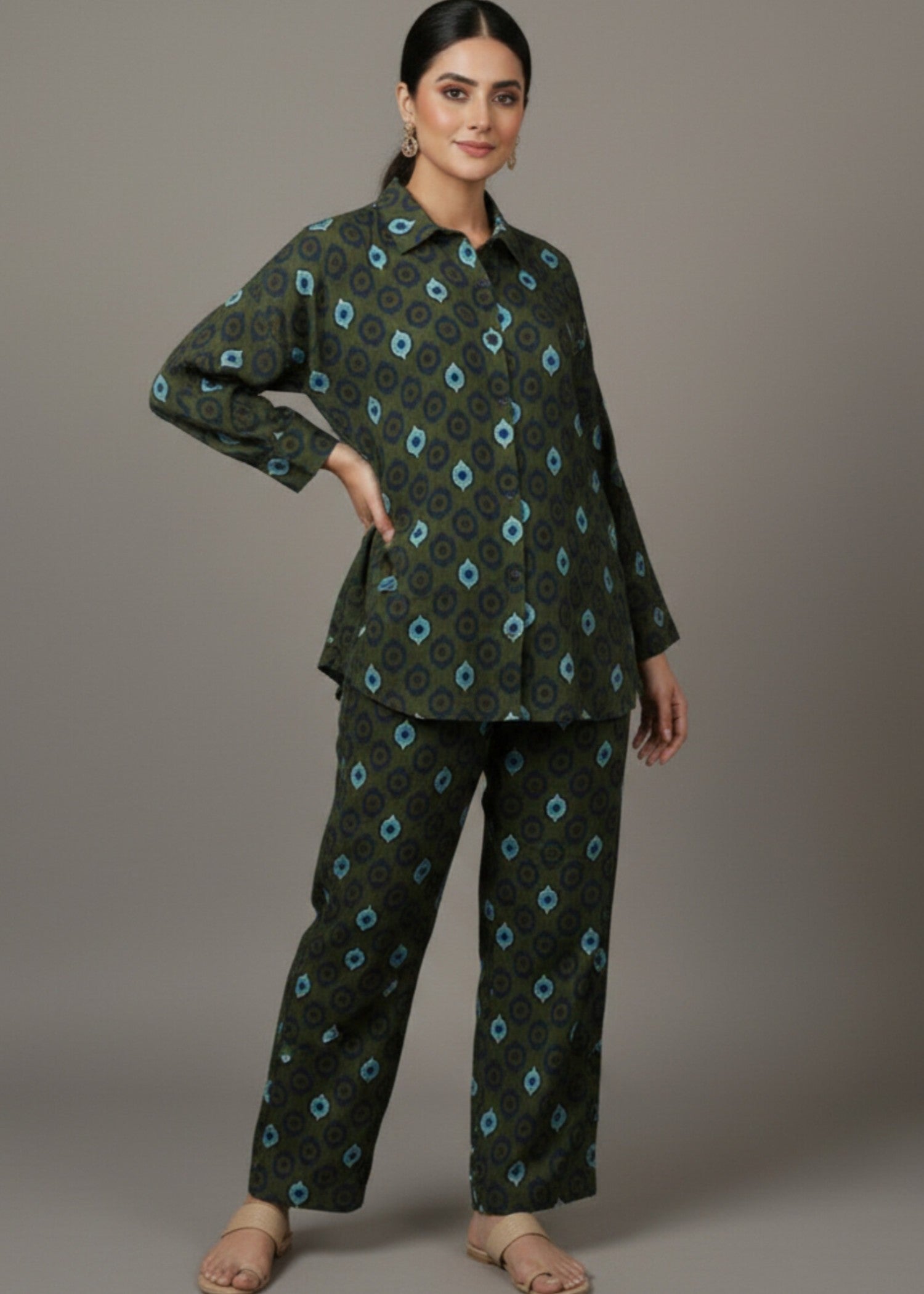 raw silk Co Ord Sets in Olive green