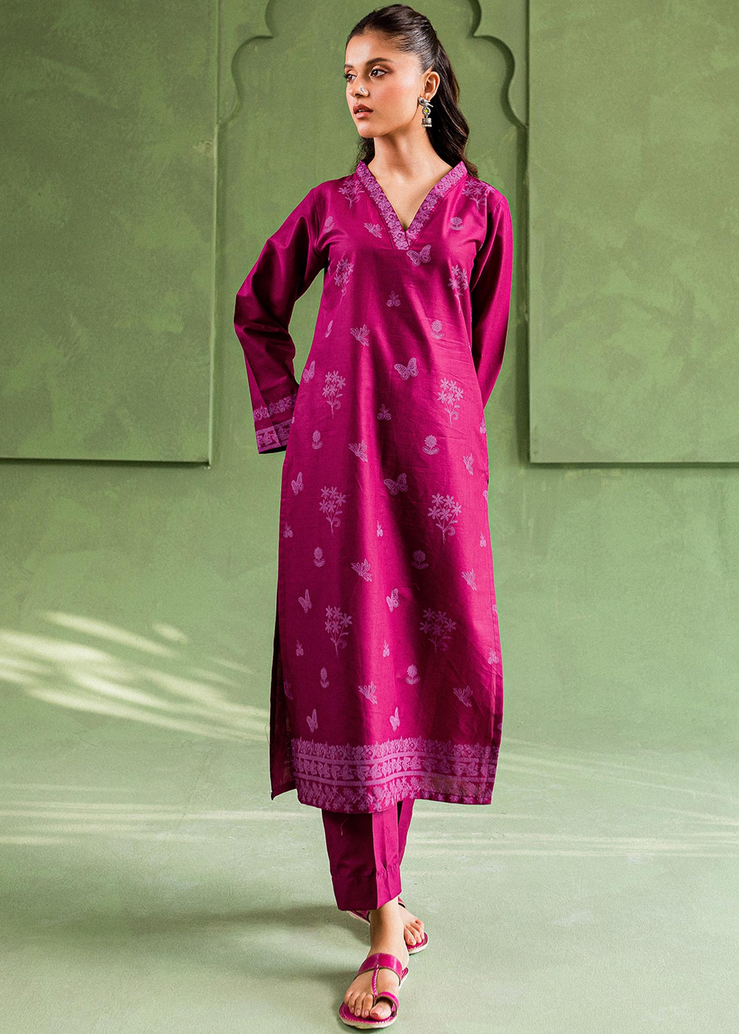 cotton Kurta Set in Magenta