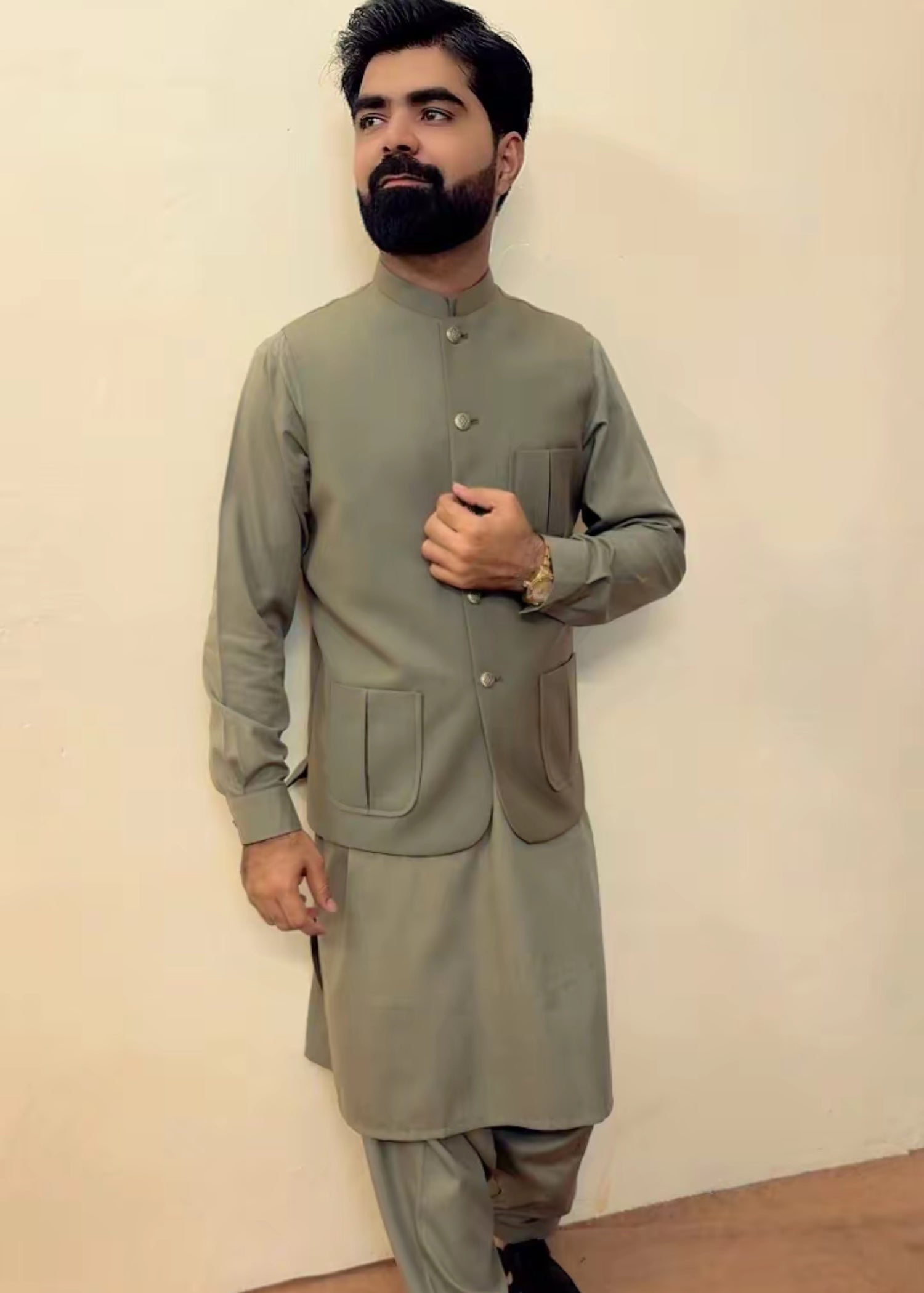 tropical Waistcoat in Sage green by Bin Inam Legacy