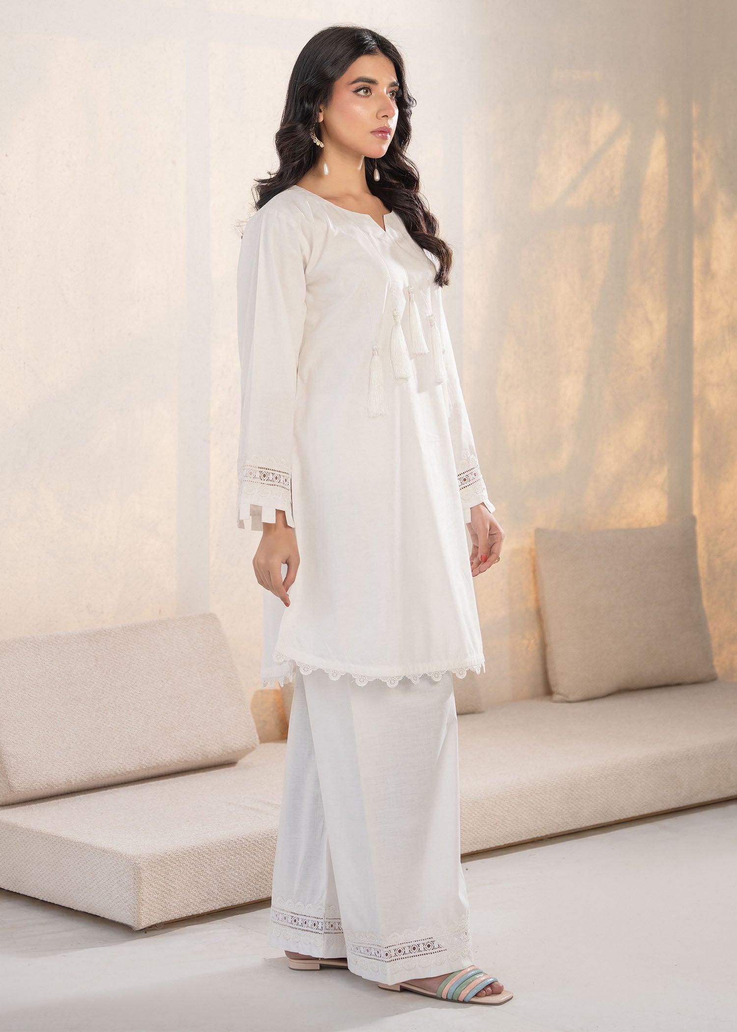 slub khaddar Kurta Set in Off-white