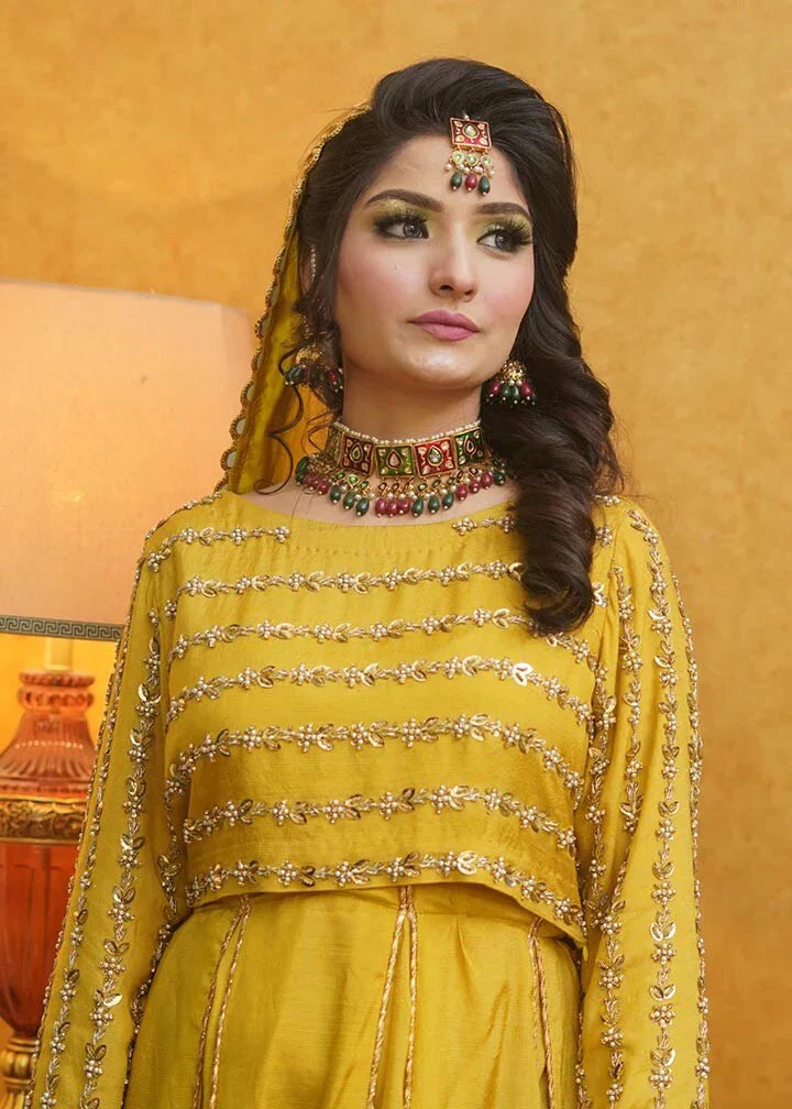 raw silk Lehenga in Yellow