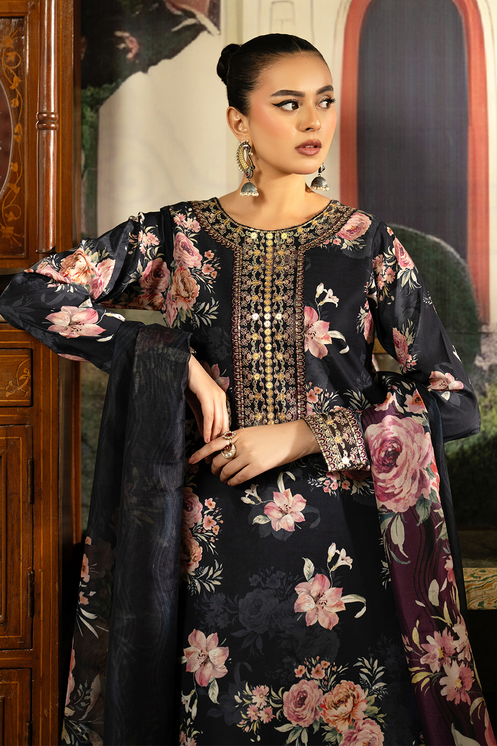 silk finish lawn Sharara in Black