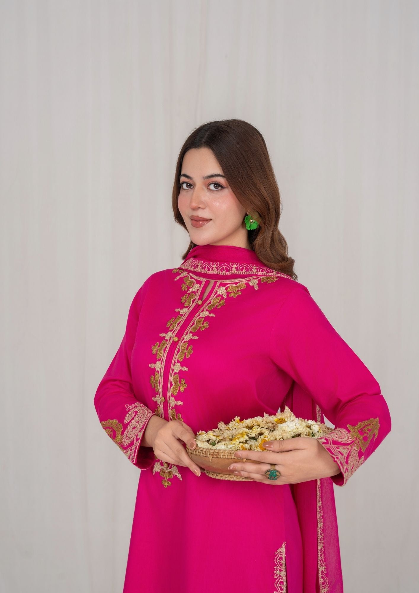 lawn Kurta Set in Hot pink