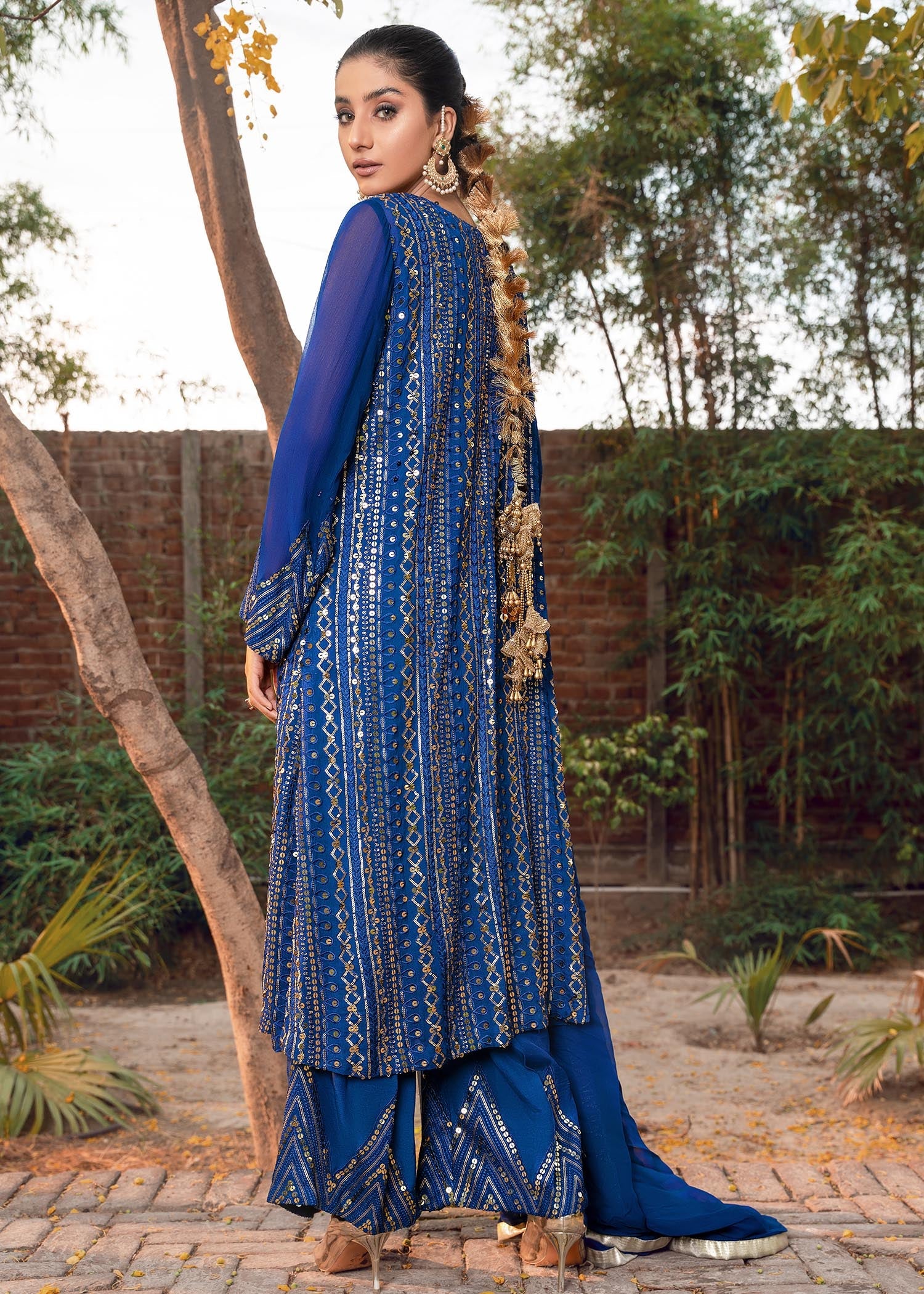 chikankari cotton Gown in Blue