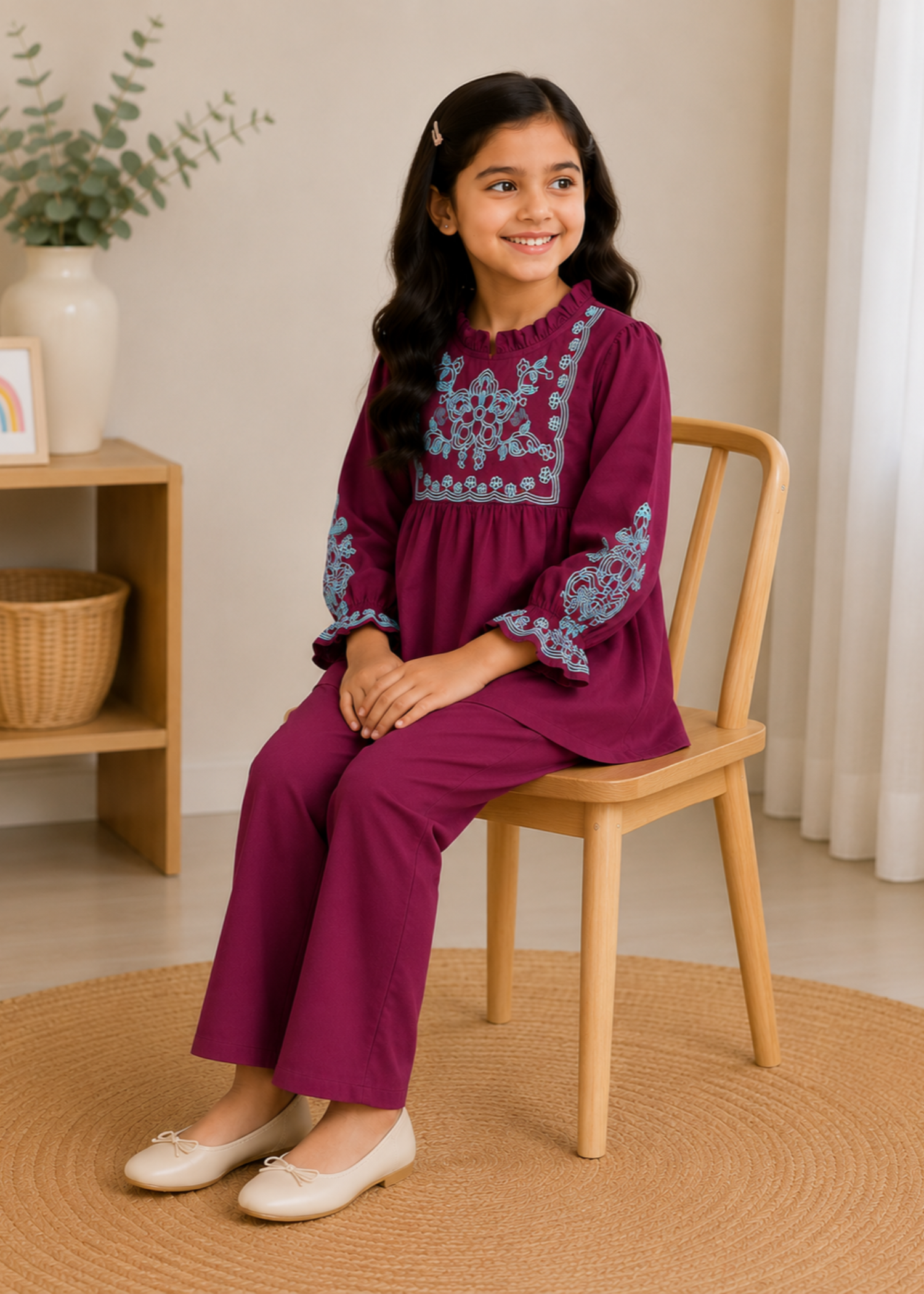 cotton Short Frock in Maroon