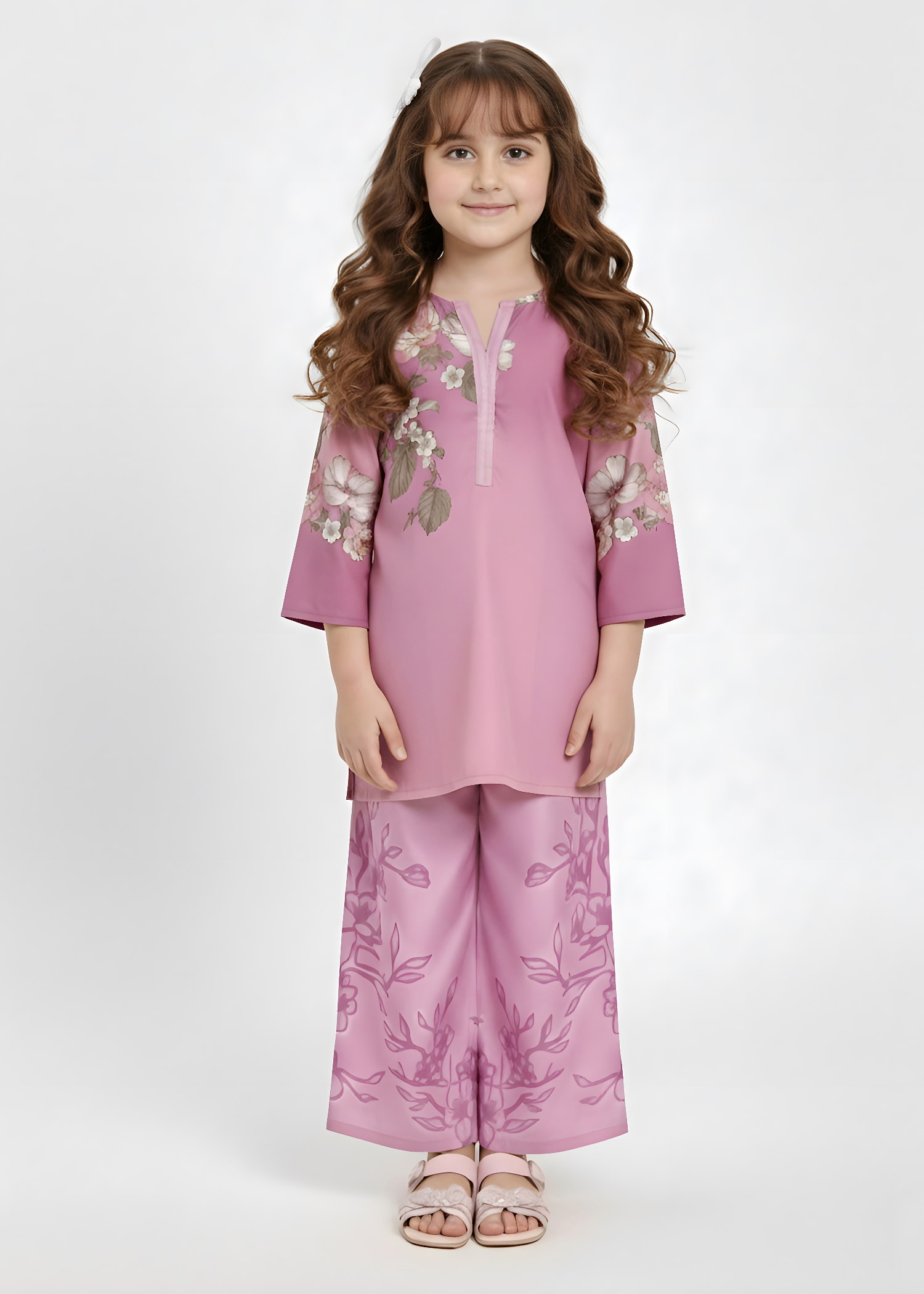 polyester crepe Kurta Set in Pink