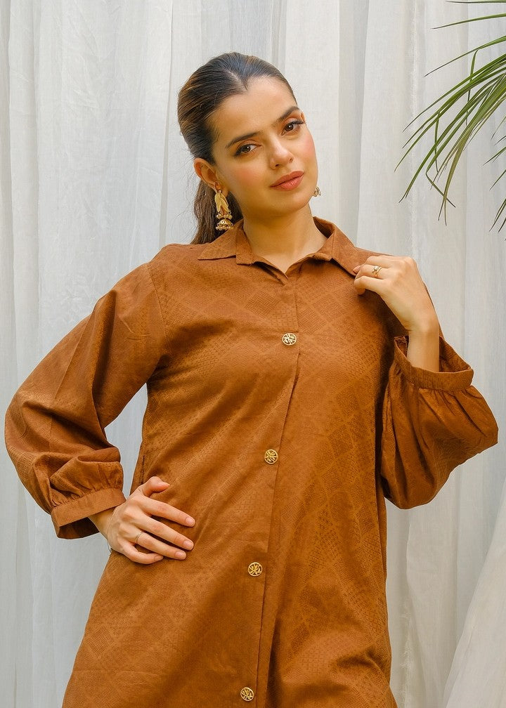 jacquard Kurta Set in Brown