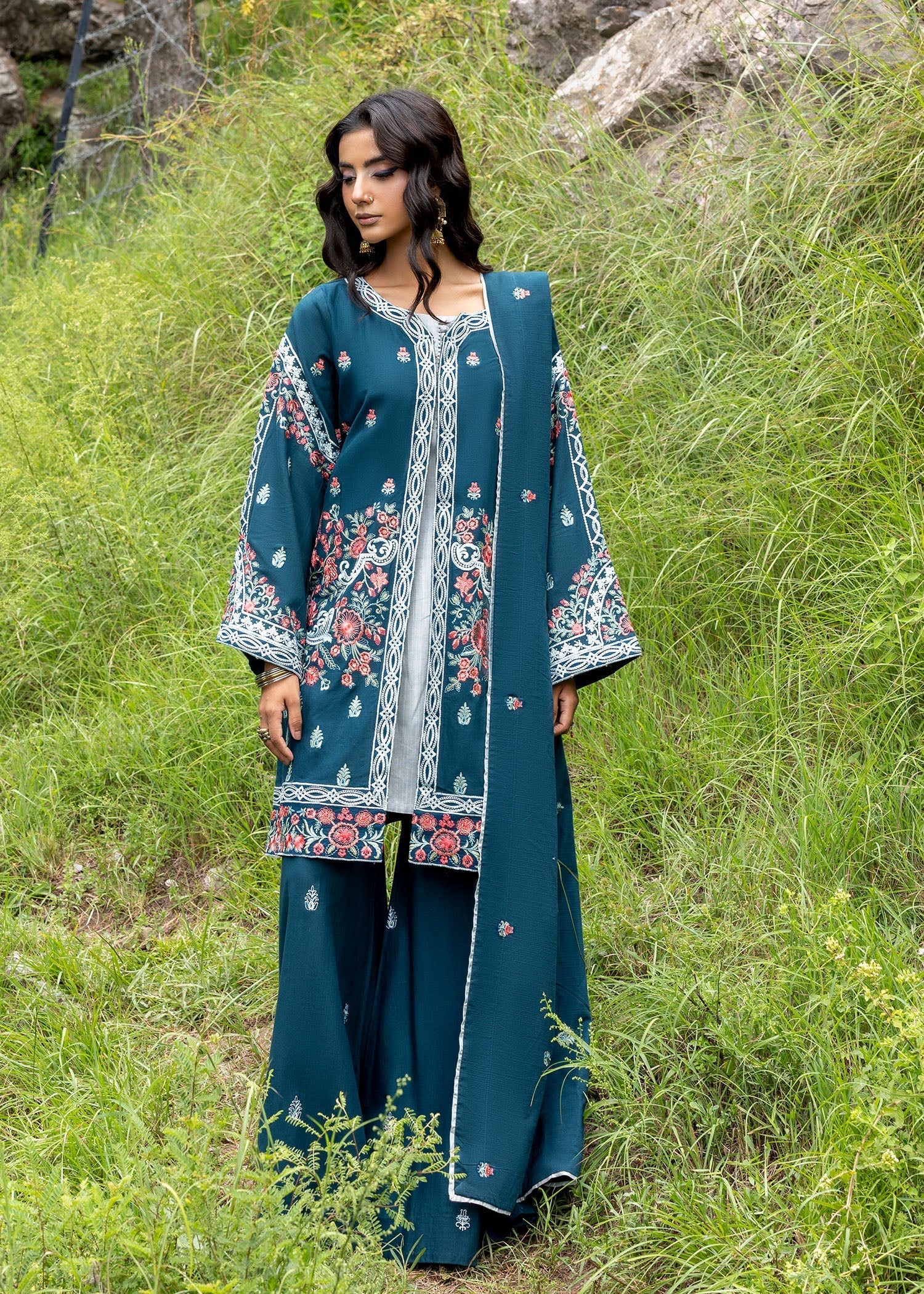 khaddar Jacket in Teal