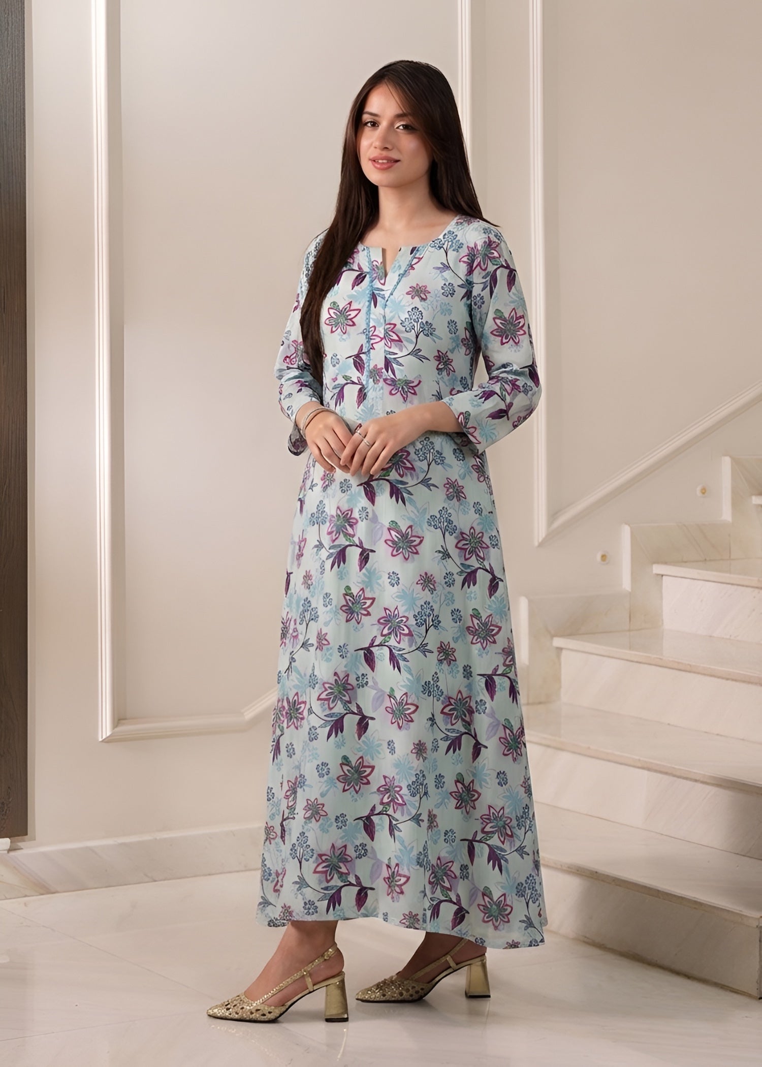 arabic lawn Maxi in Light blue