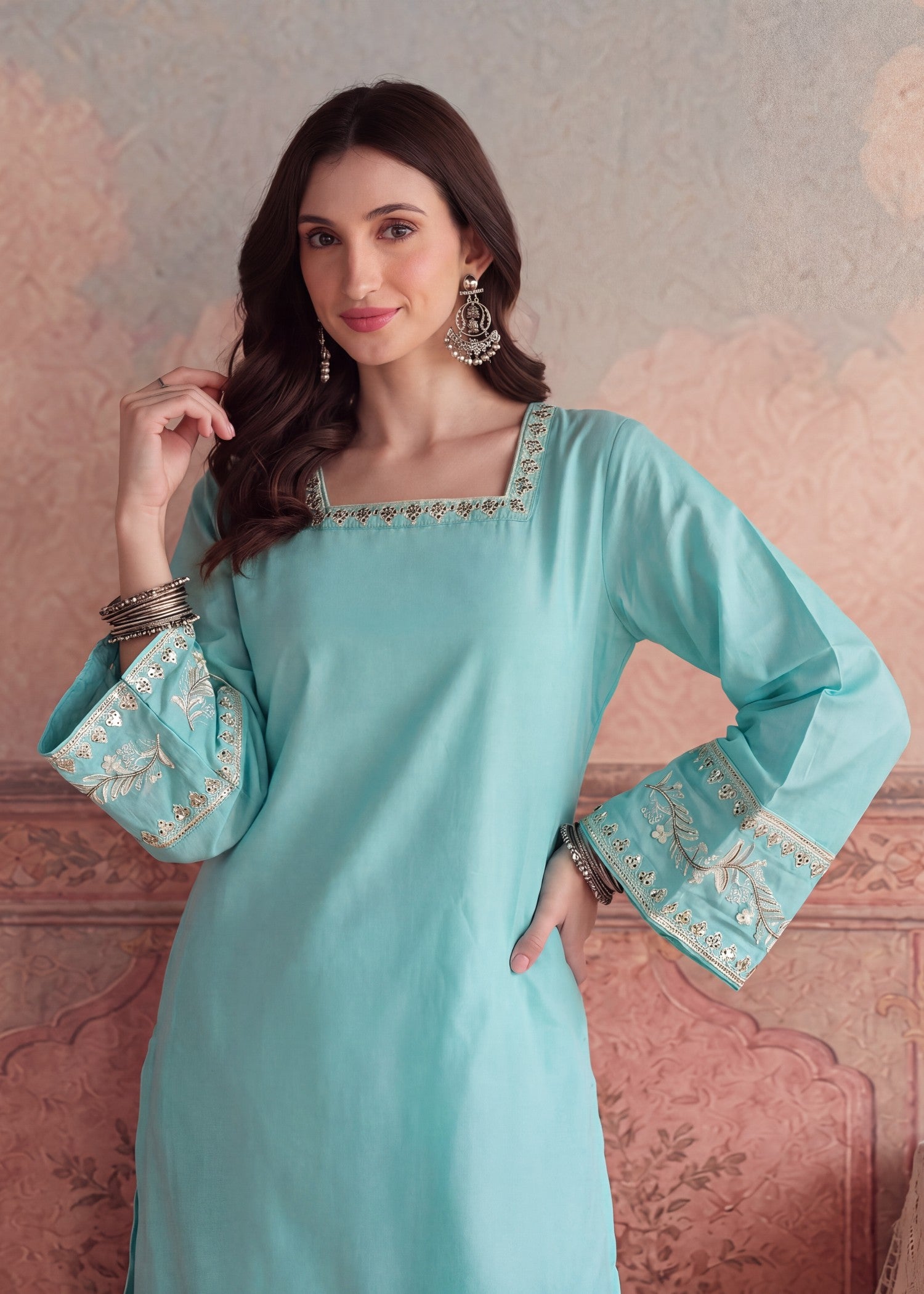 lawn Sharara in Turquoise