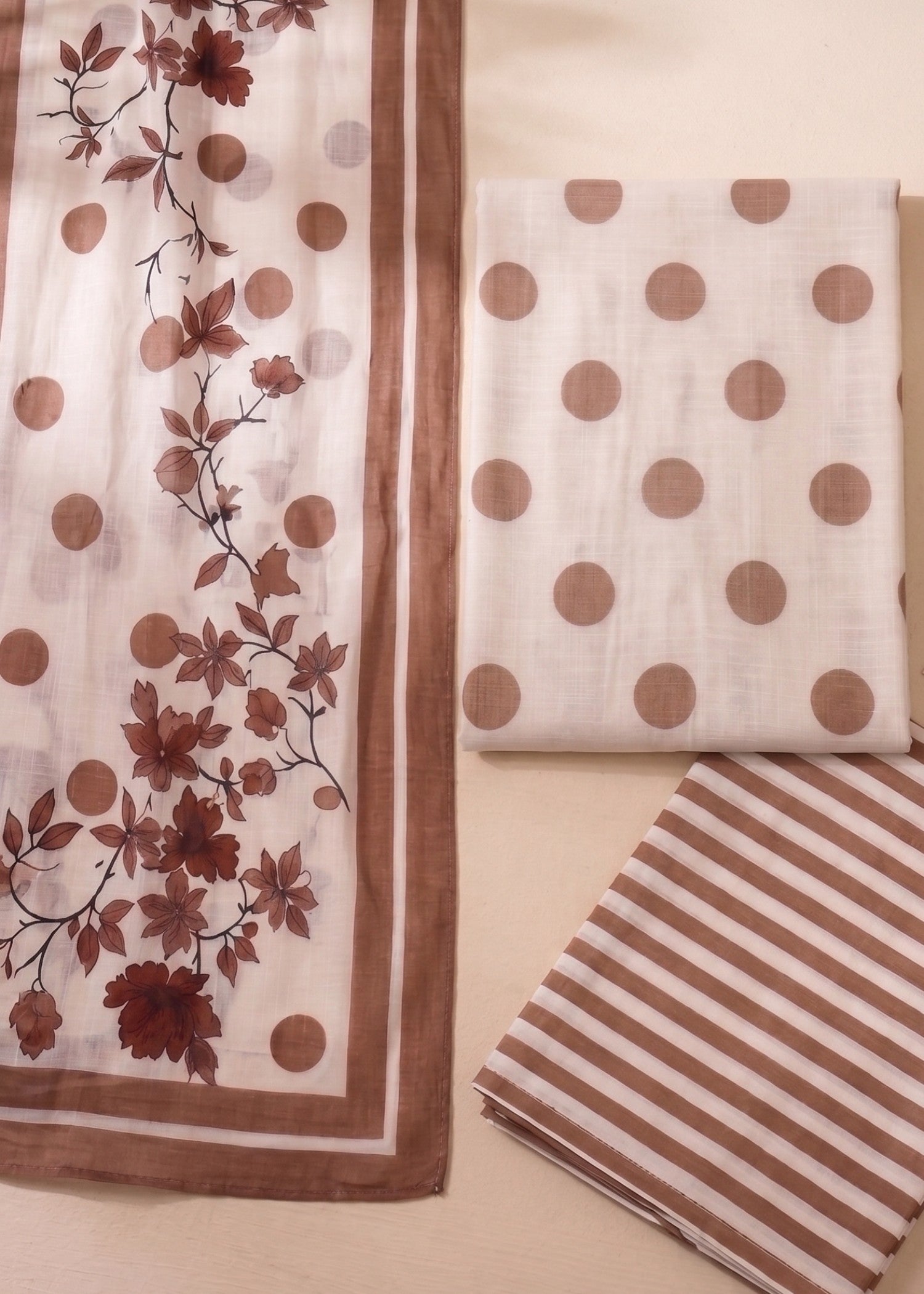 lawn Unstitched in Brown, off-white