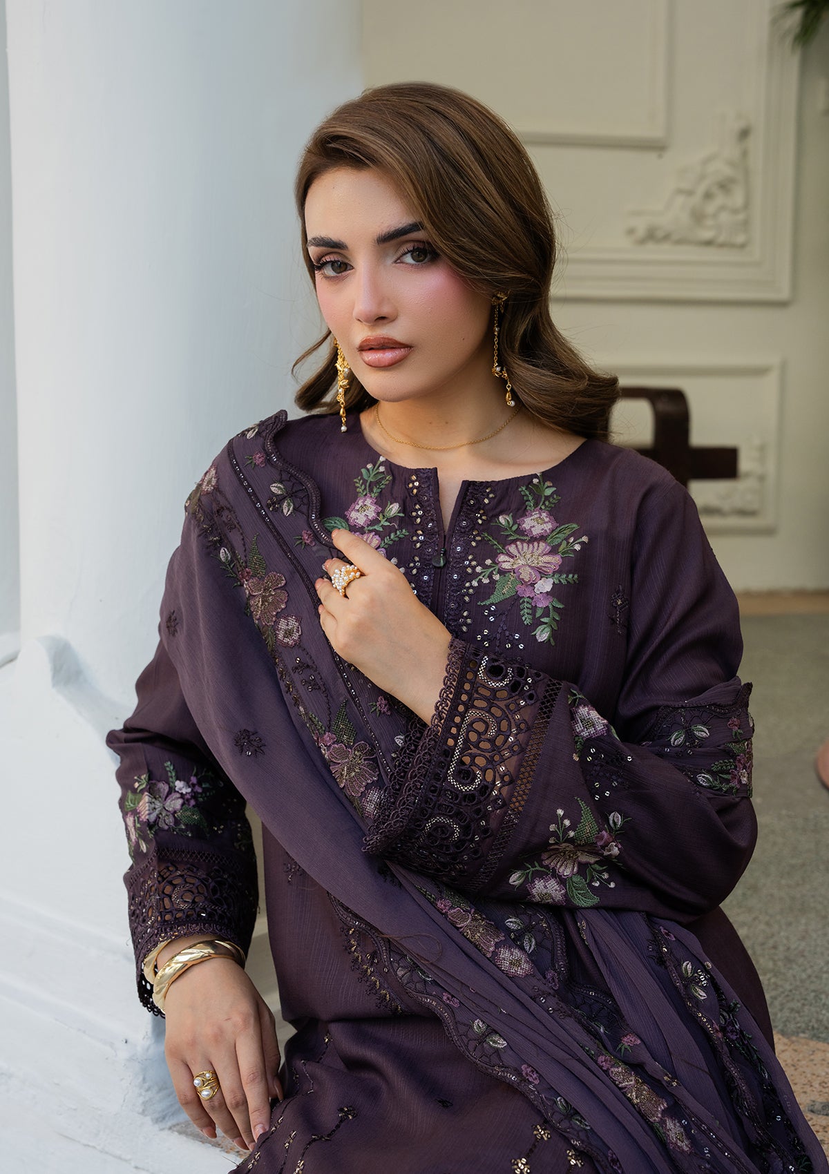 cotton Kurta Set in Deep purple