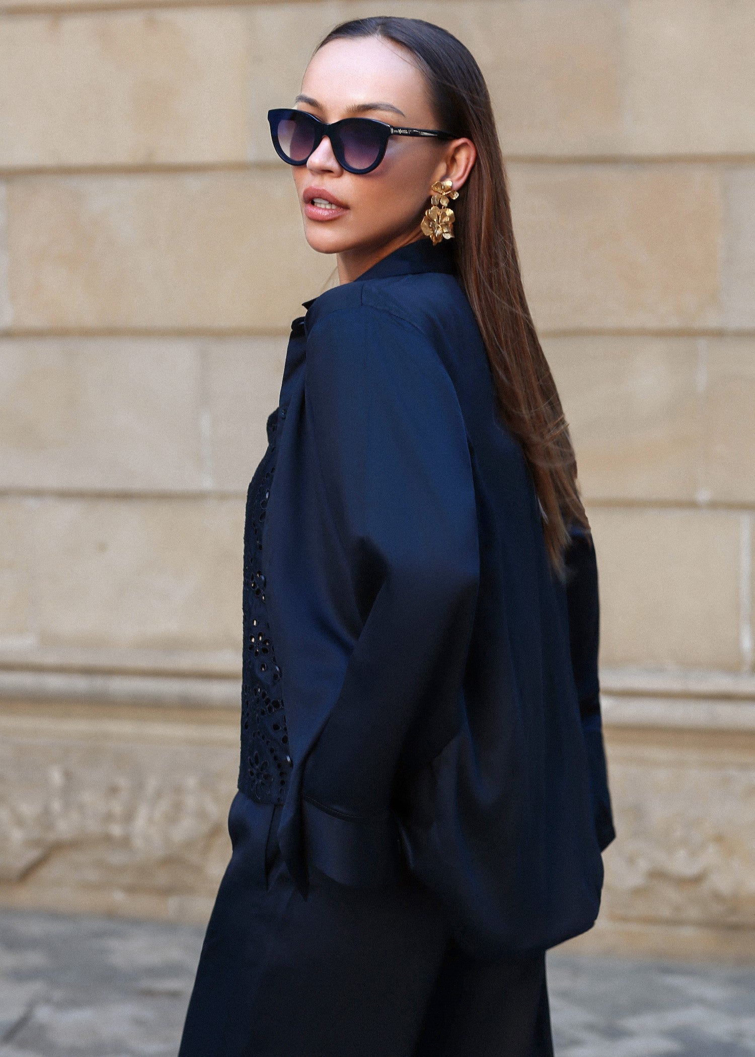 cotton satin Top in Black