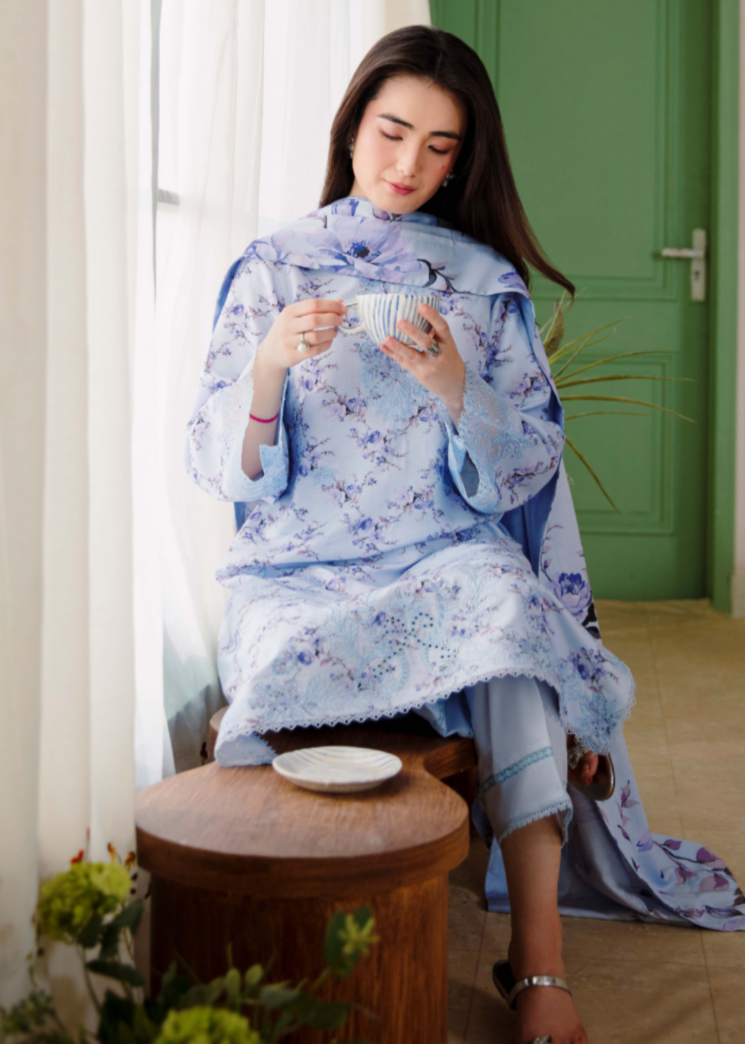 karandi Kurta Set in Sky blue