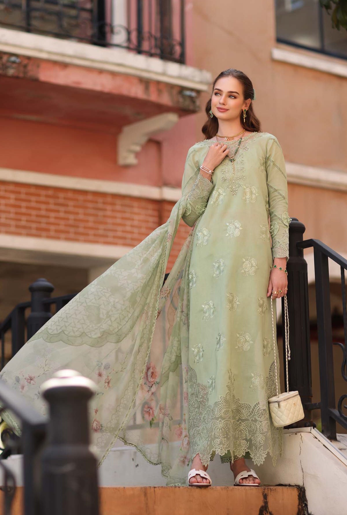 Noor Eid Luxe Printskhaas Lawn – D2 - A - Opal Mint