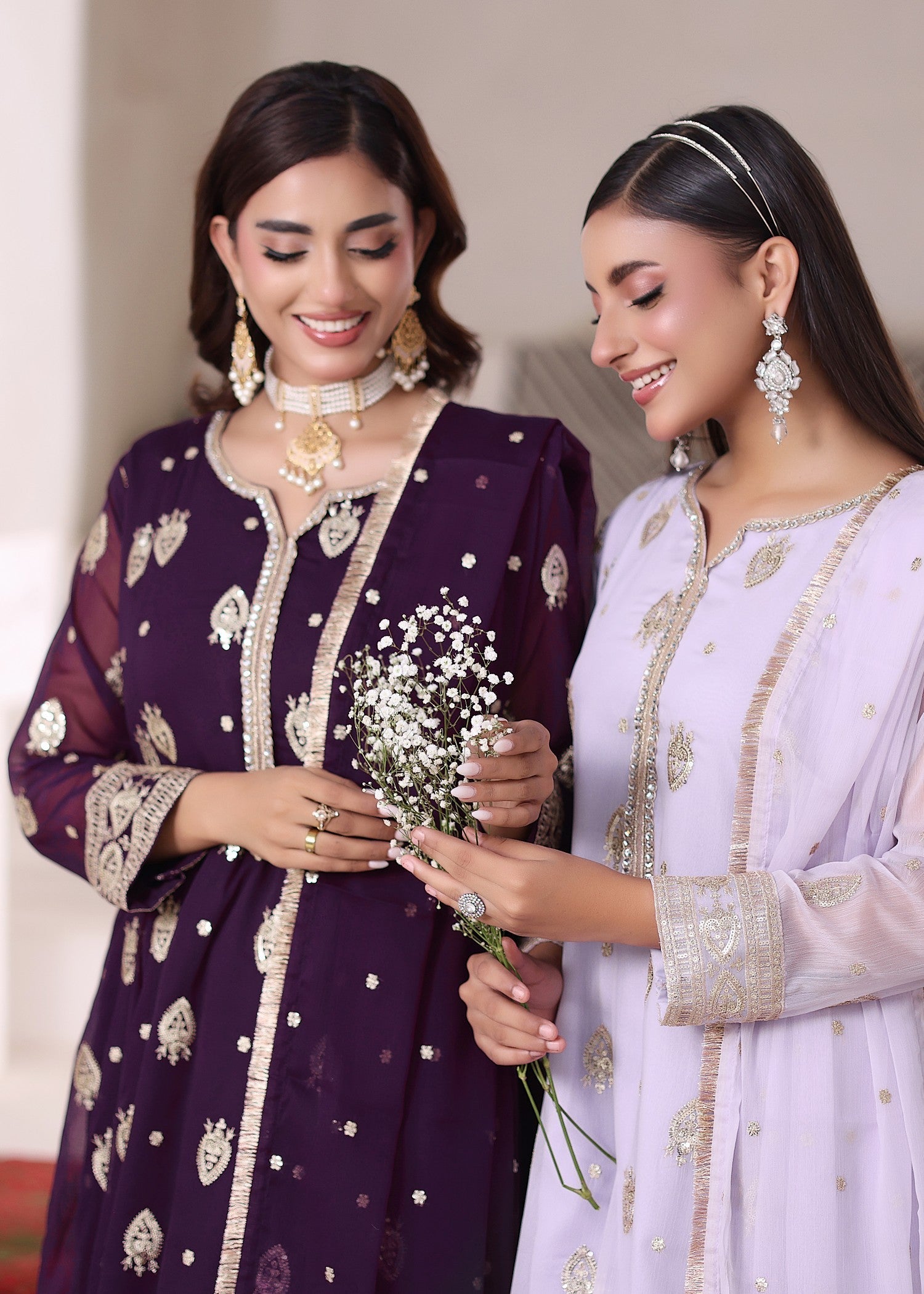 chiffon Pishwas in Purple