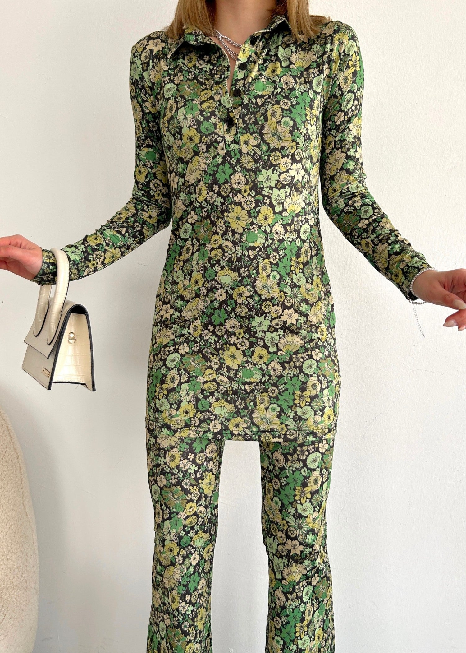 polyester-silk blend Co Ord Sets in Forest green