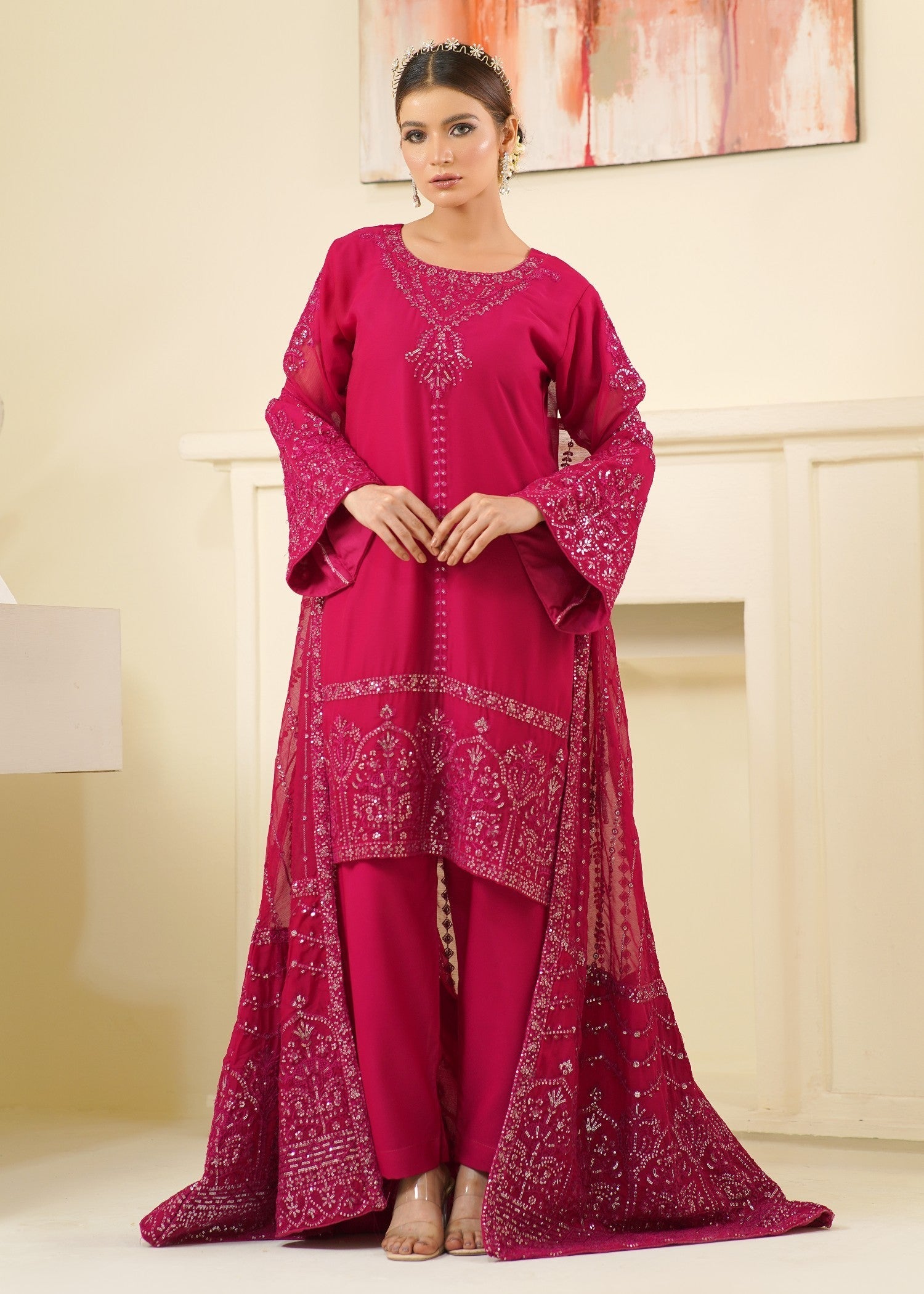 chiffon Gown in Hot pink