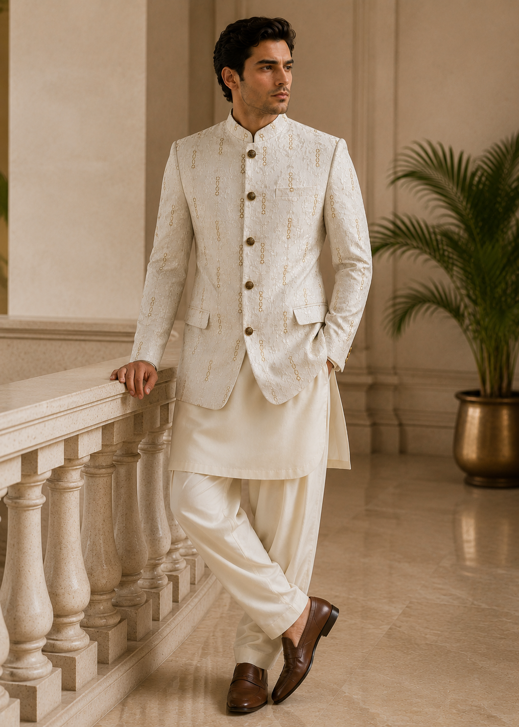 silk Prince Coat in White, gold