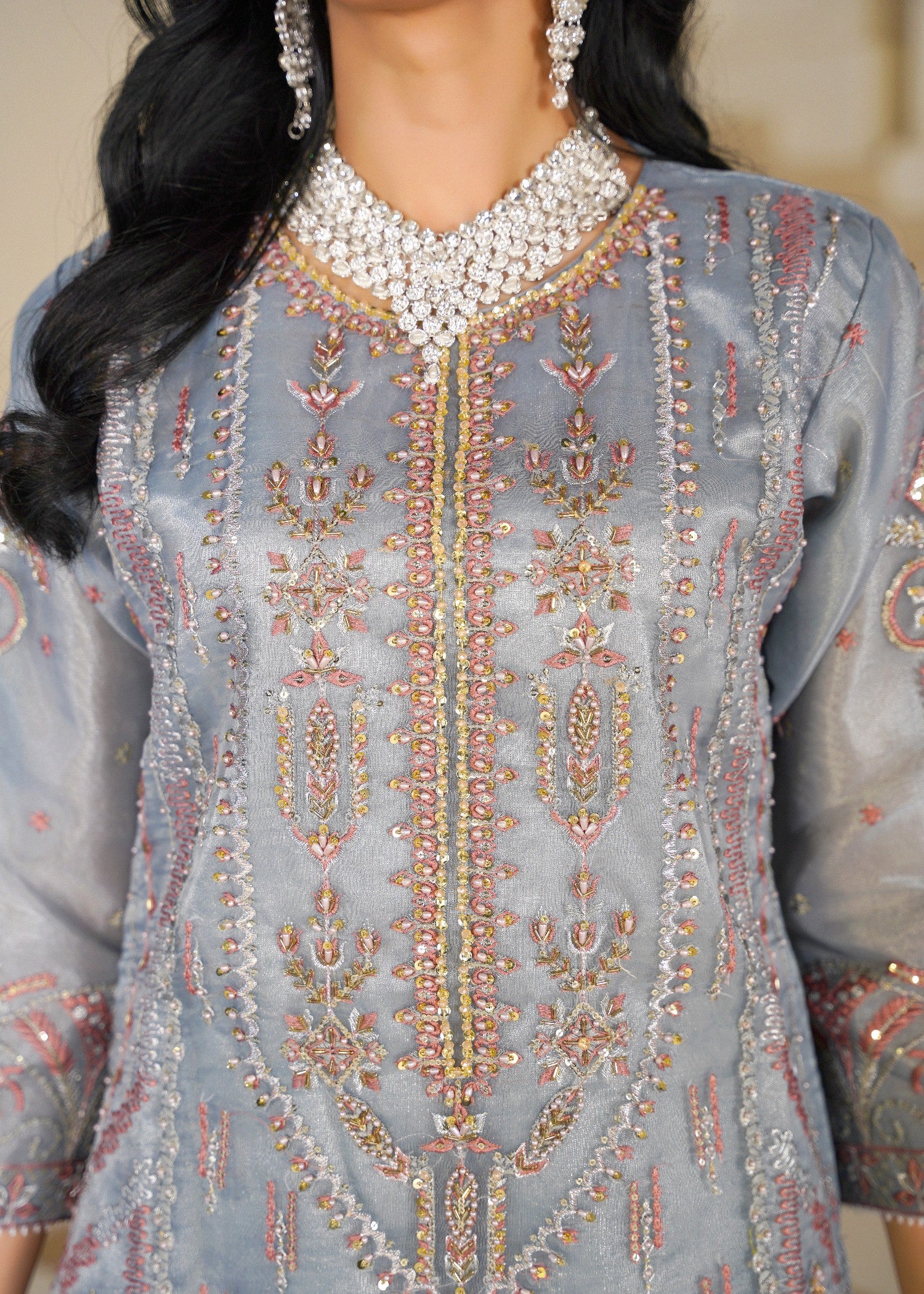 organza Sharara in Steal grey, silver