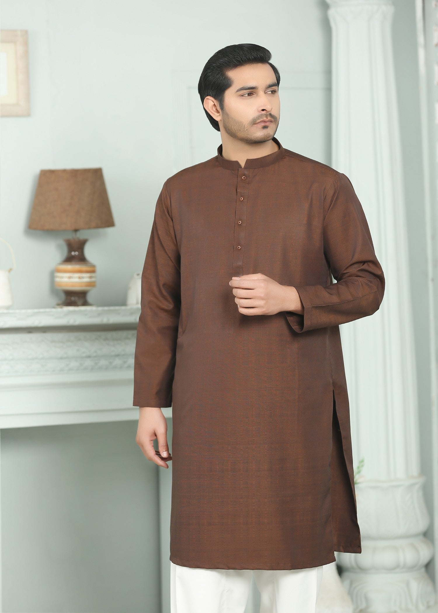 angora wool Shalwar Kameez in Brown