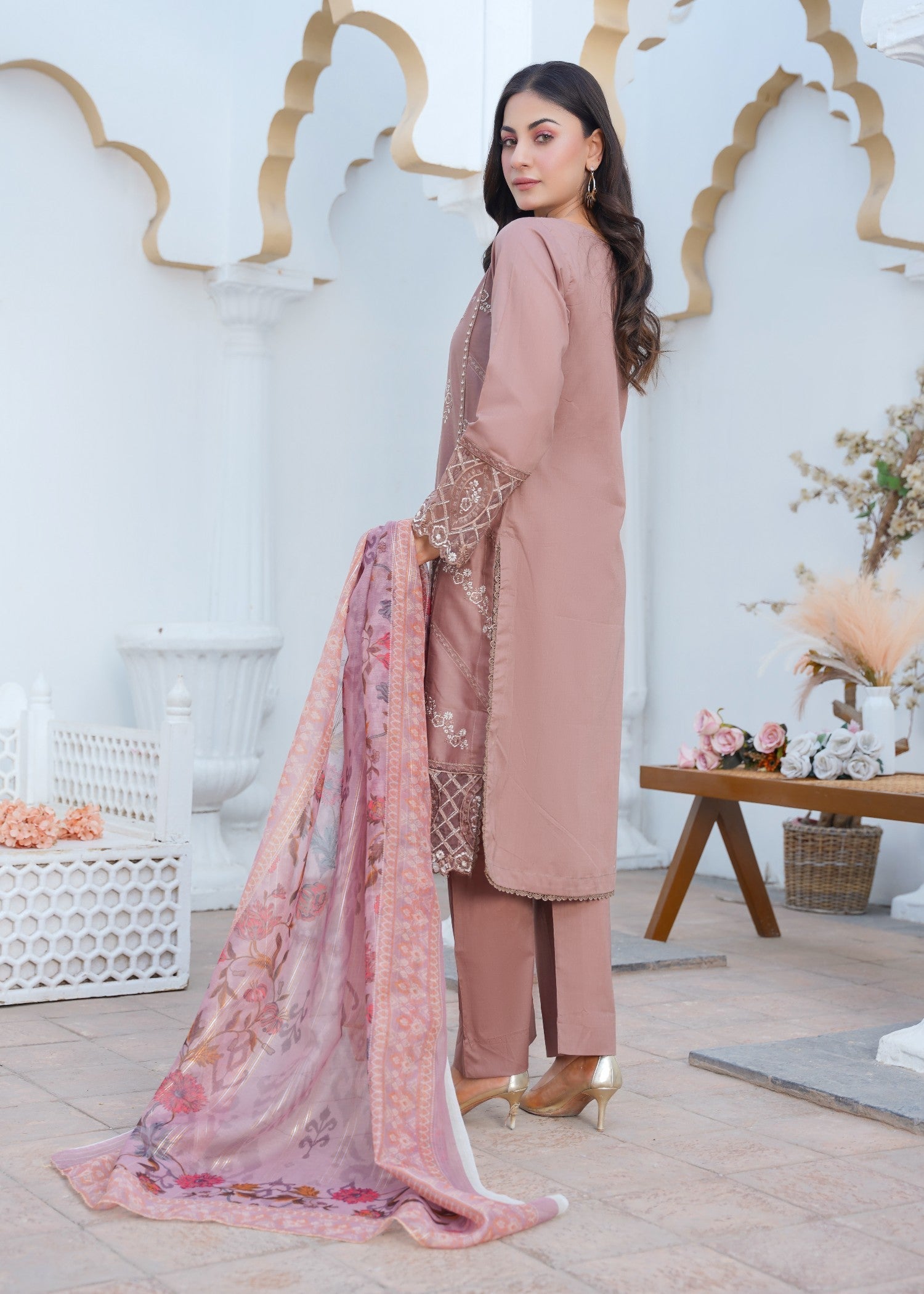cotton Kurta Set in Tea rose pink