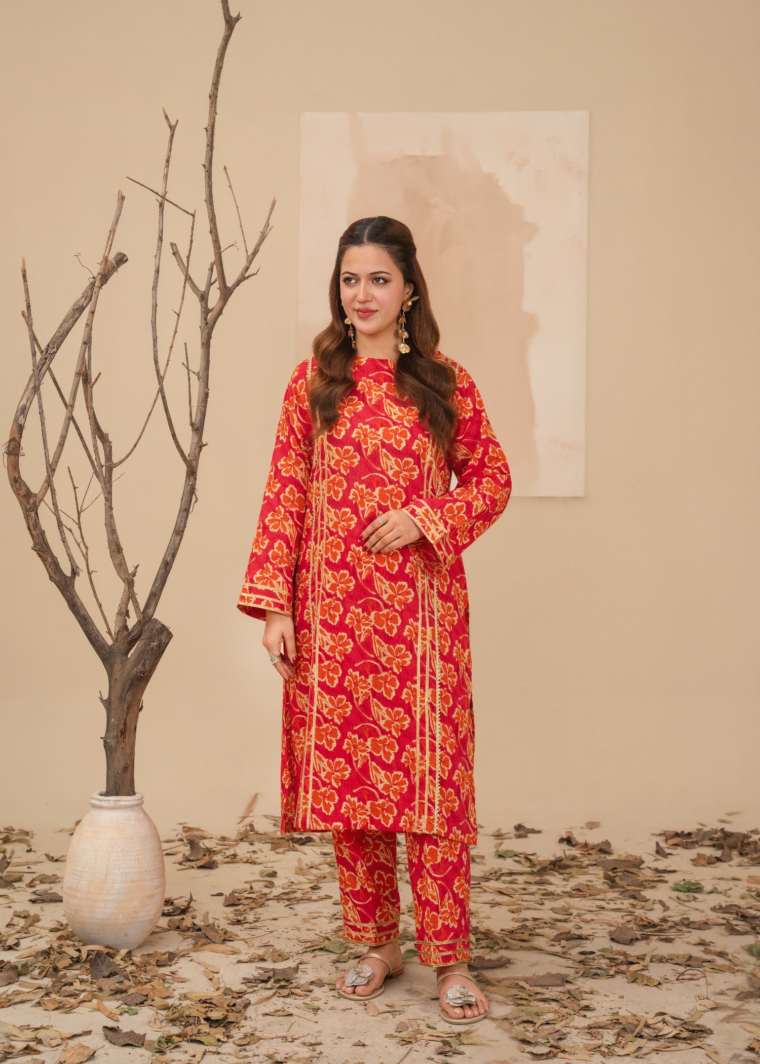 lawn Co Ord Sets in Tomato red, tangerine