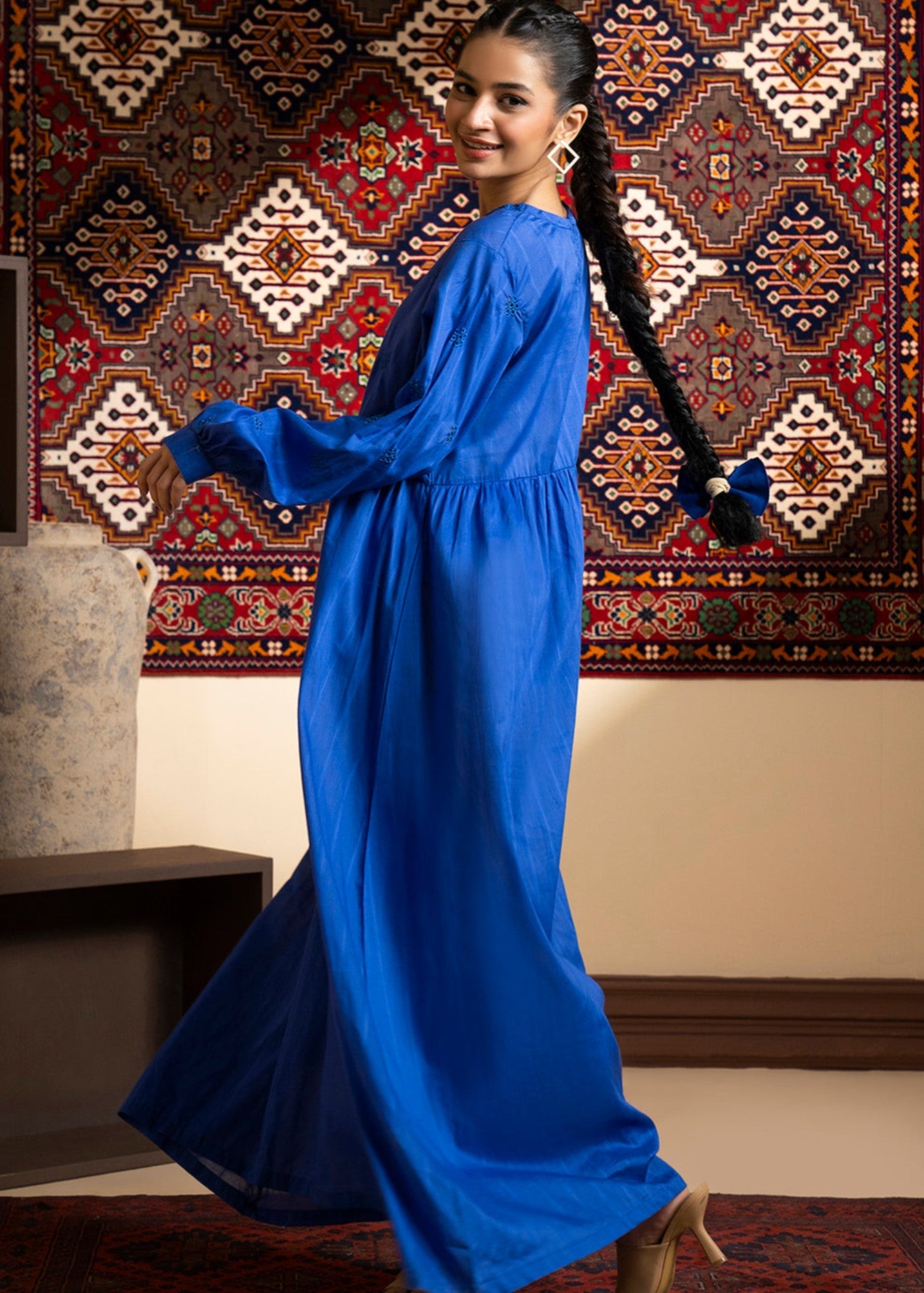 textured lawn Maxi in Blue