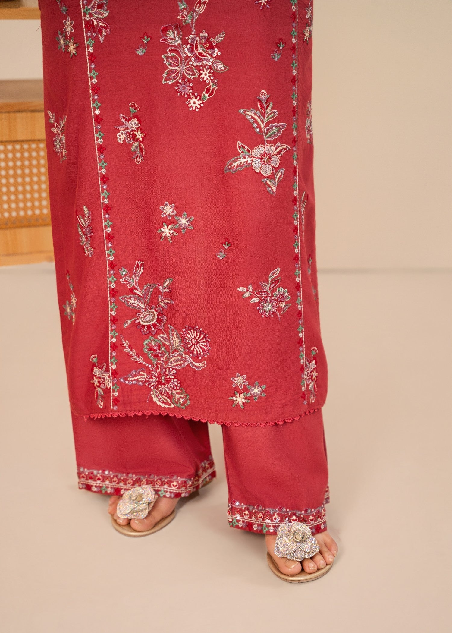 linen Kurta Set in Rose pink