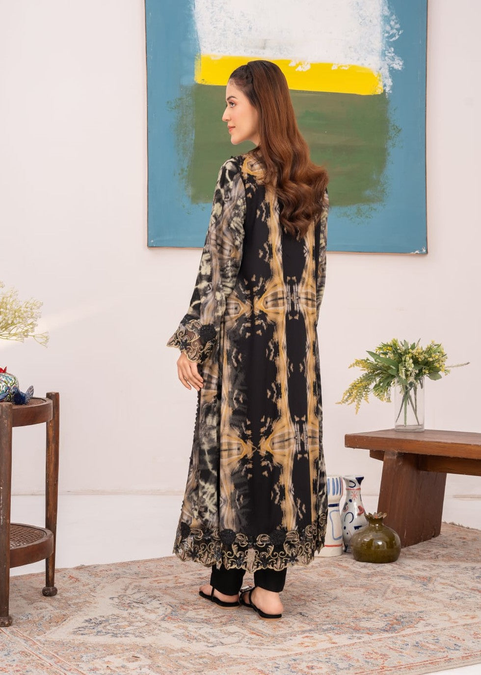 khaddi net Pishwas in Black