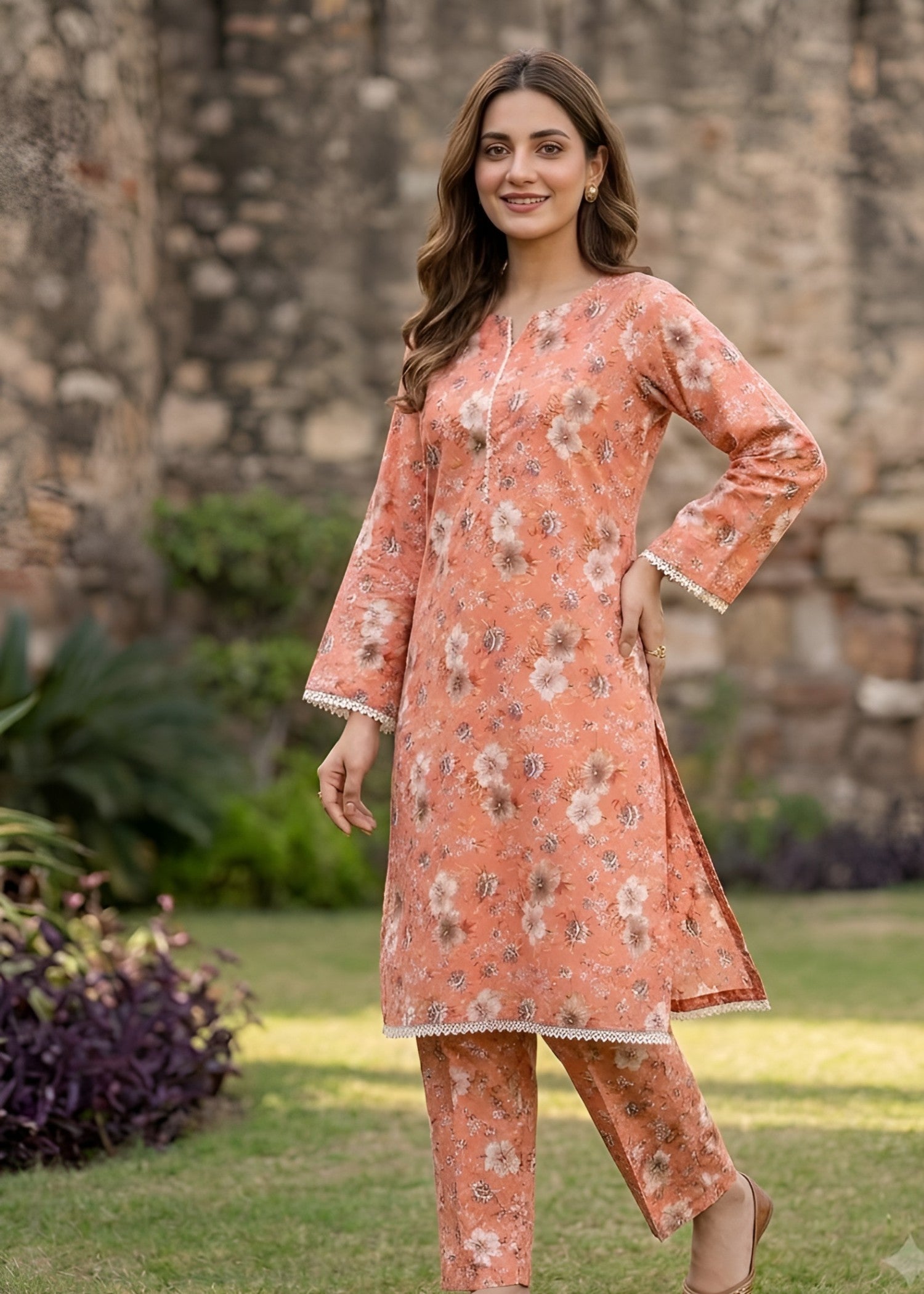 cotton Co Ord Sets in Peach orange