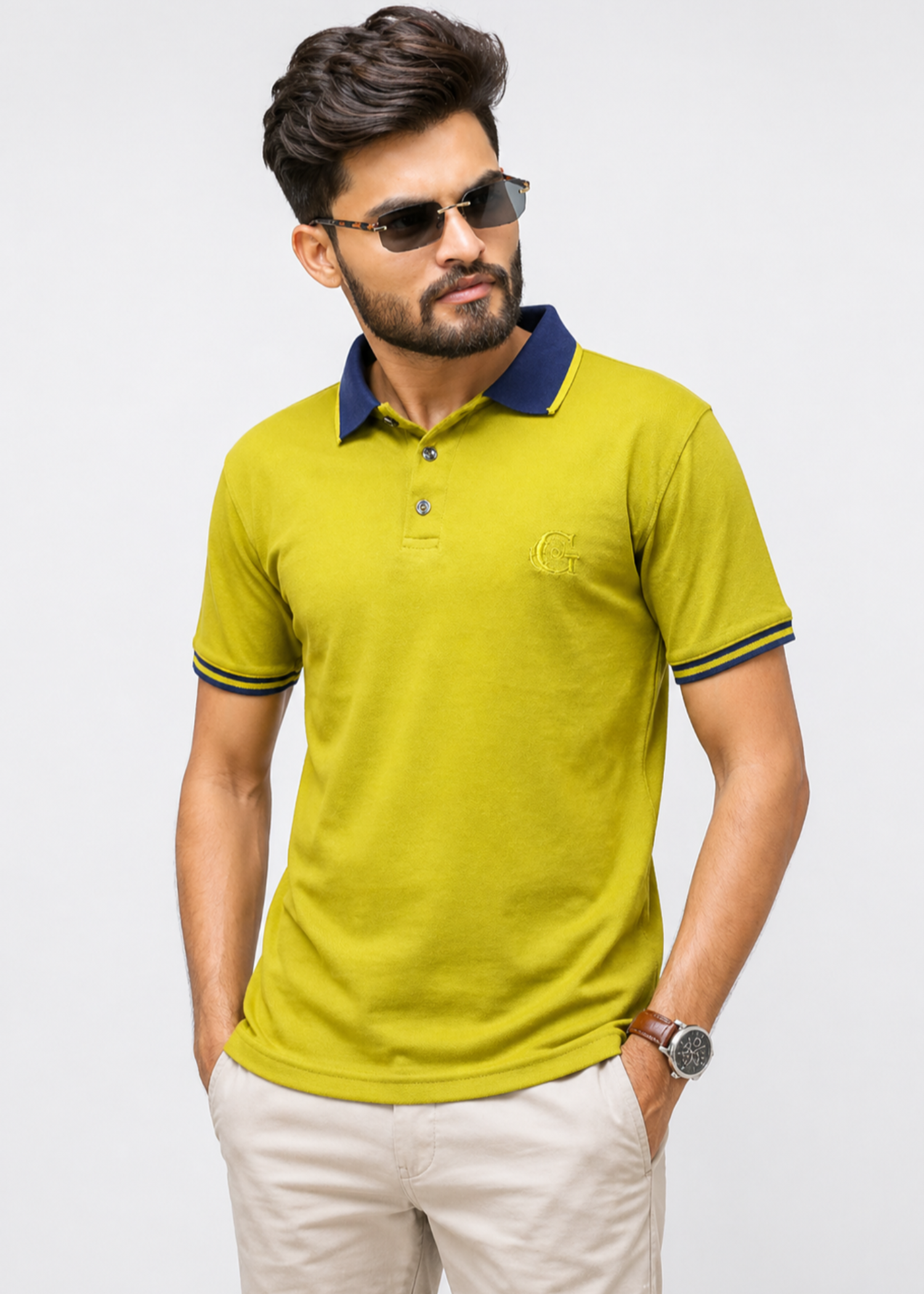 cotton Polo Shirt in Pear by Glomoria