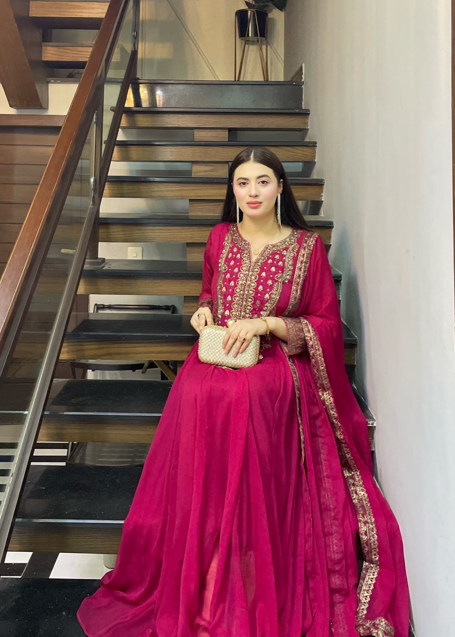 chiffon Maxi in Raspberry pink