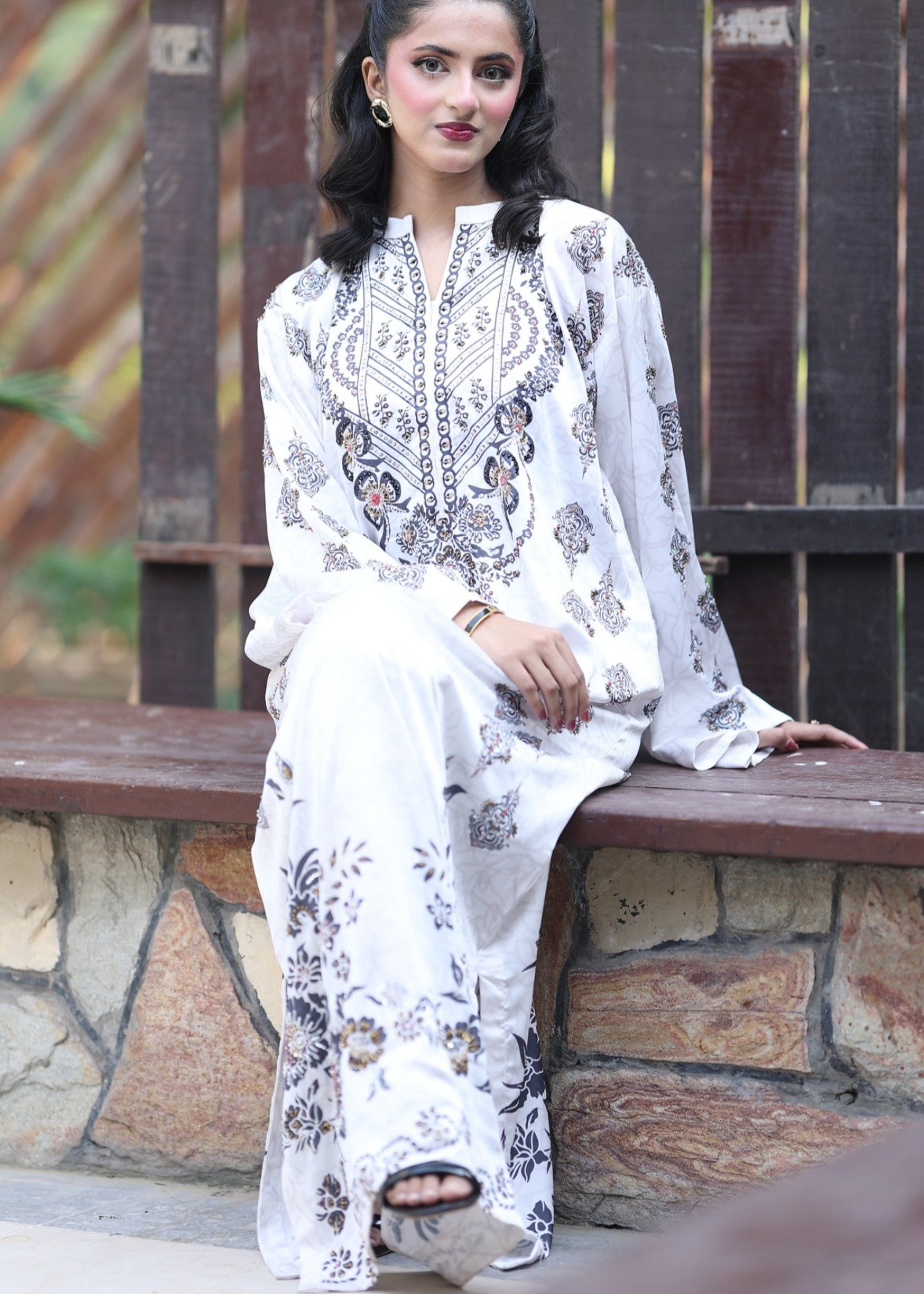 pk charmuse silk Kaftan in Ghost white