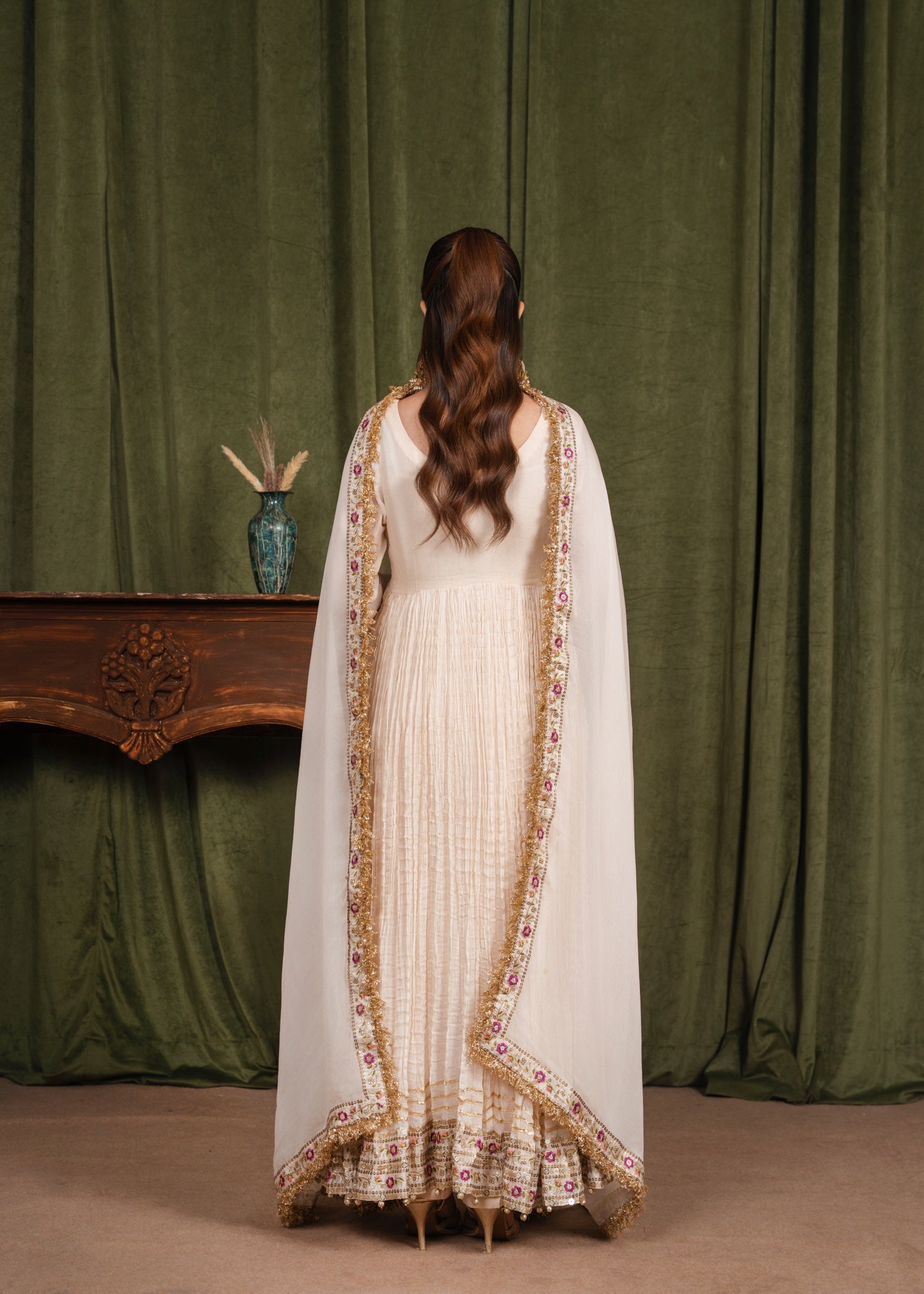 chiffon Anarkali in Ivory