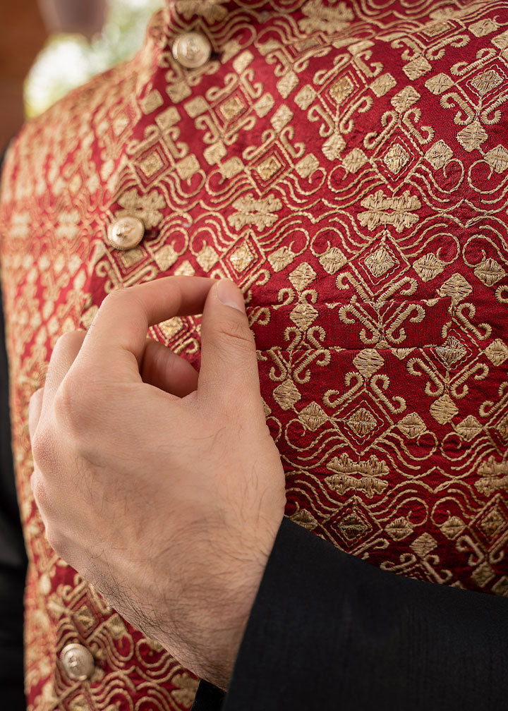 raw silk Waistcoat in Red
