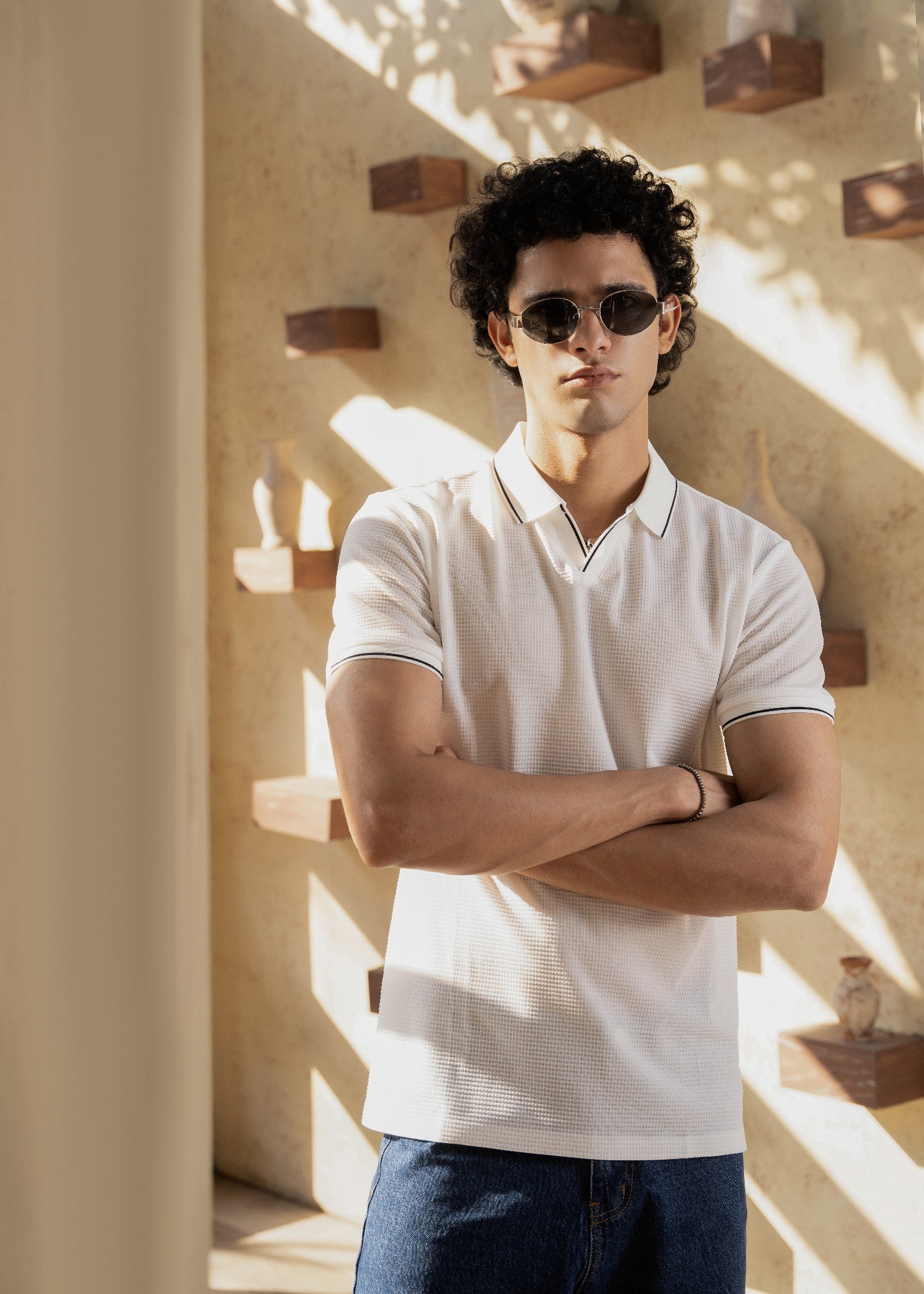 jersey knit Polo Shirt in Ivory, off-white, white