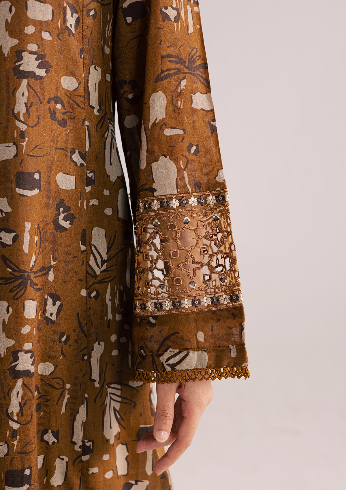 lawn Kurta Set in Caramel brown