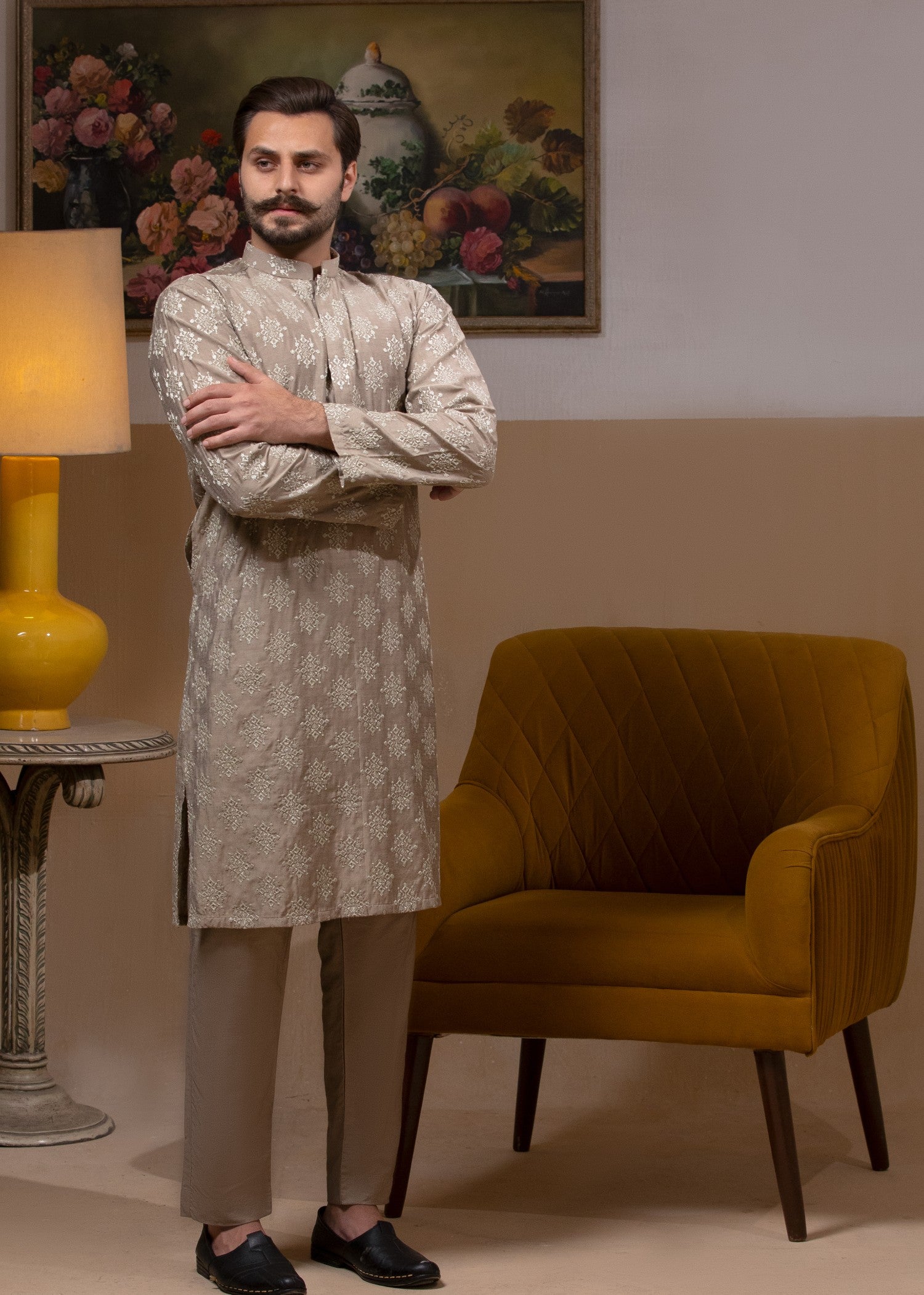 cotton silk Kurta Set in Beige by House Of Arsalan Iqbal