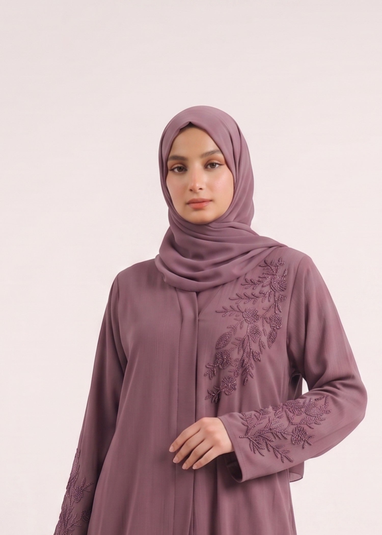 crinkle chiffon Abaya in Mauve
