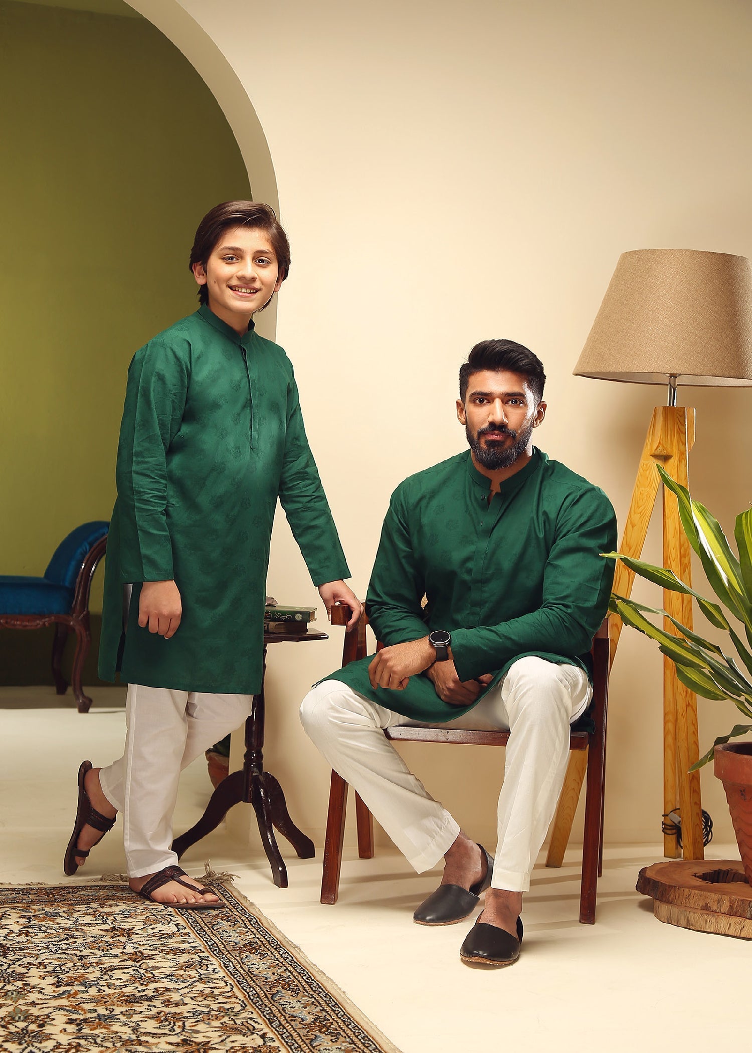cotton dobby Kurta in Forest green by Istor House Of Premium Fabrics