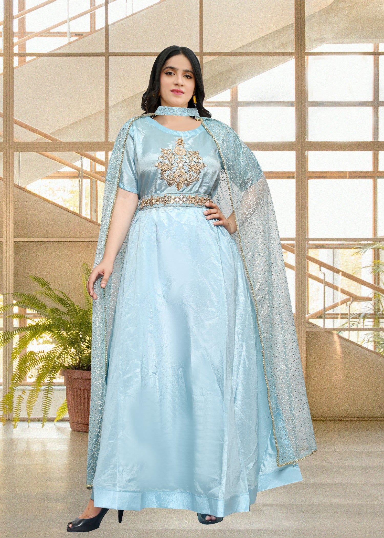 kattan silk Maxi in Ice blue