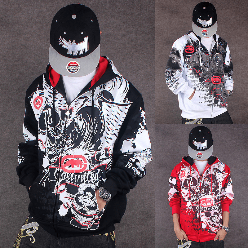 Fashionable Men'S Graffiti Hooded Jacket